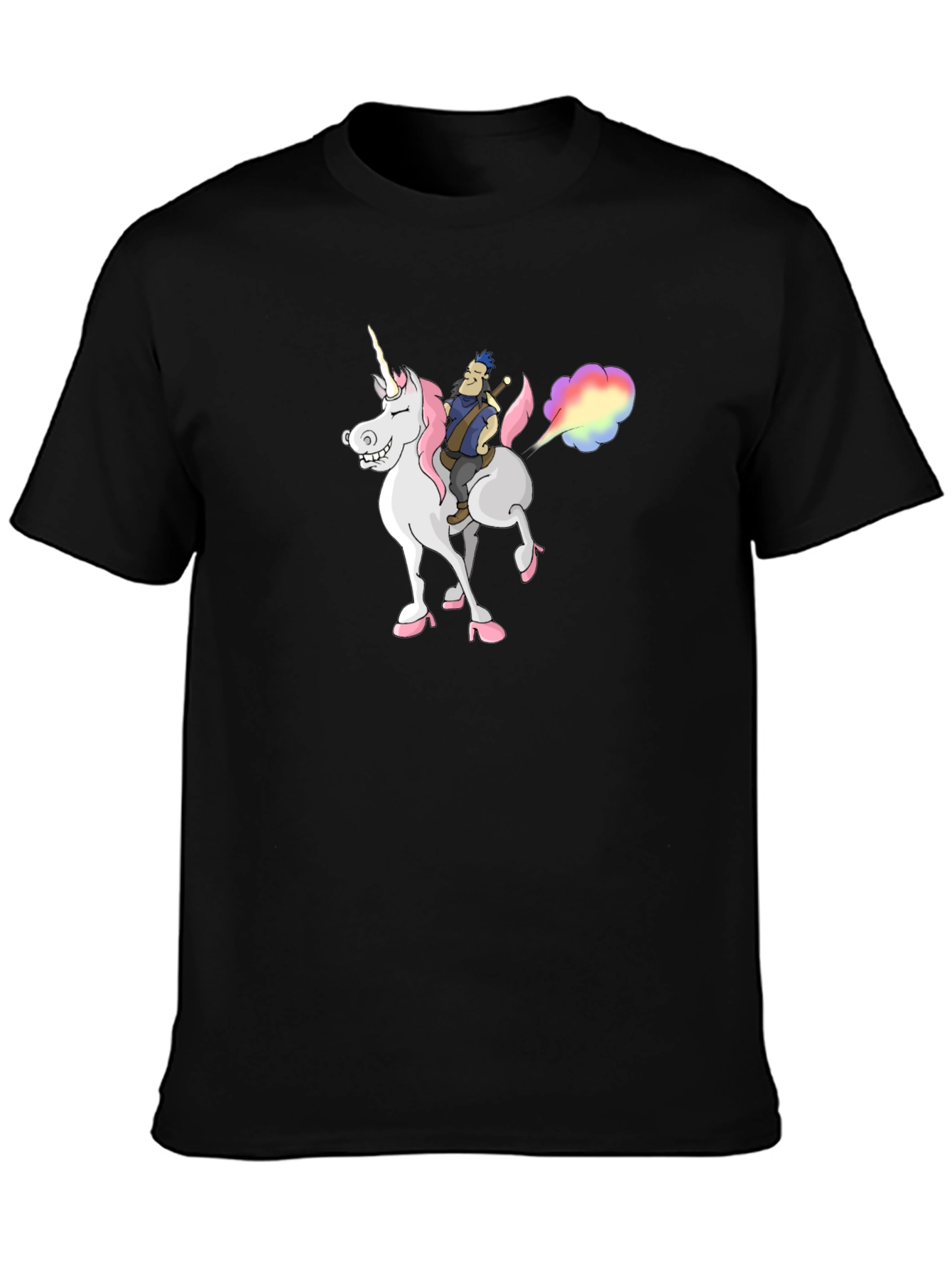 Unicorn Rider Black T-Shirt - Fantasy Cartoon Tee