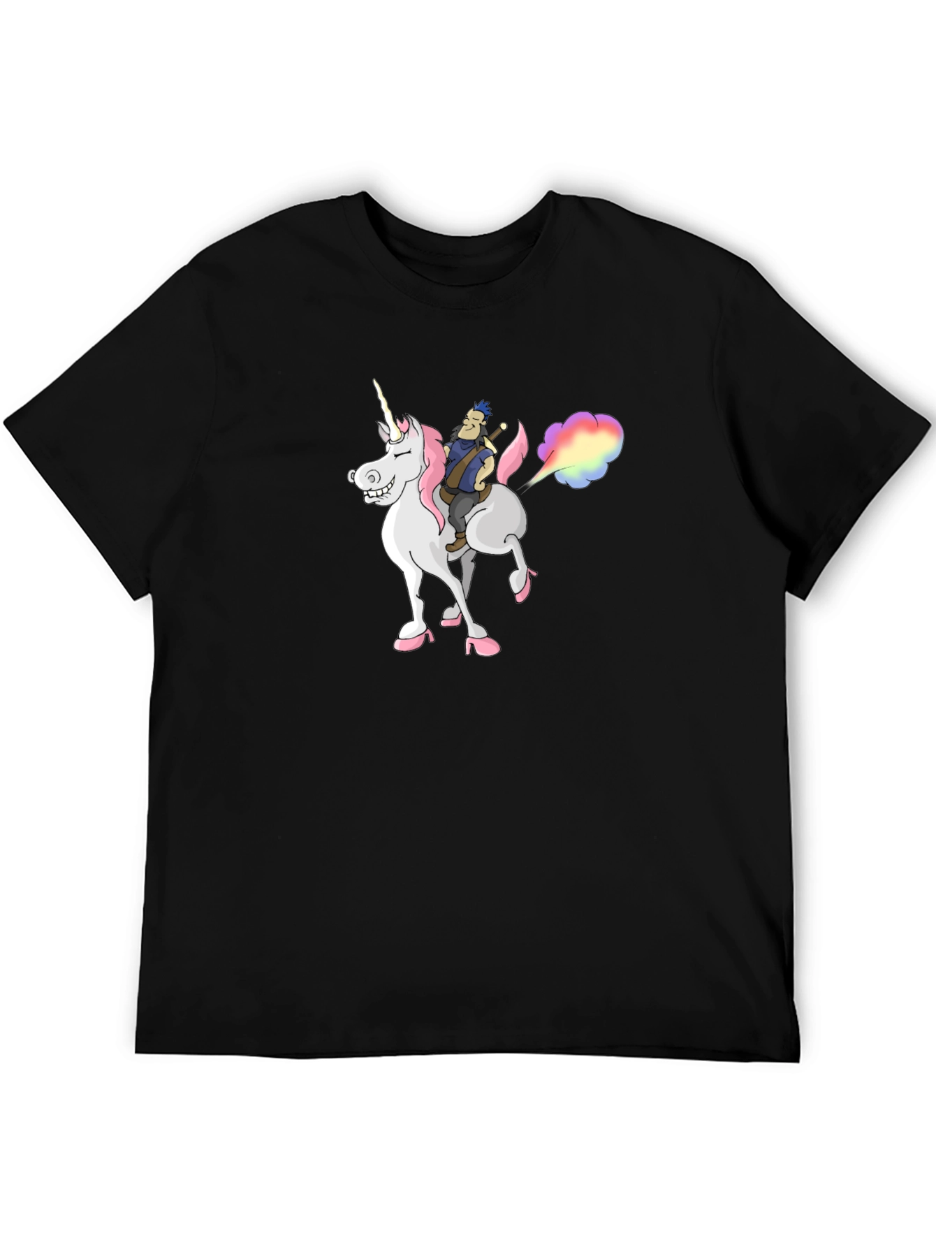 Unicorn Rider Black T-Shirt - Fantasy Cartoon Tee