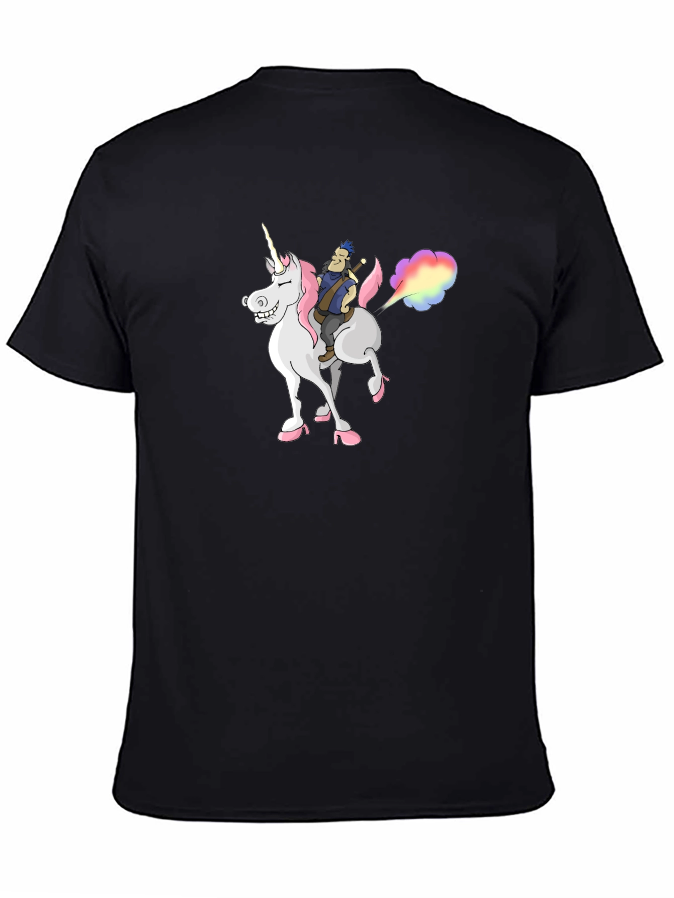 Unicorn Rider Black T-Shirt - Fantasy Cartoon Tee