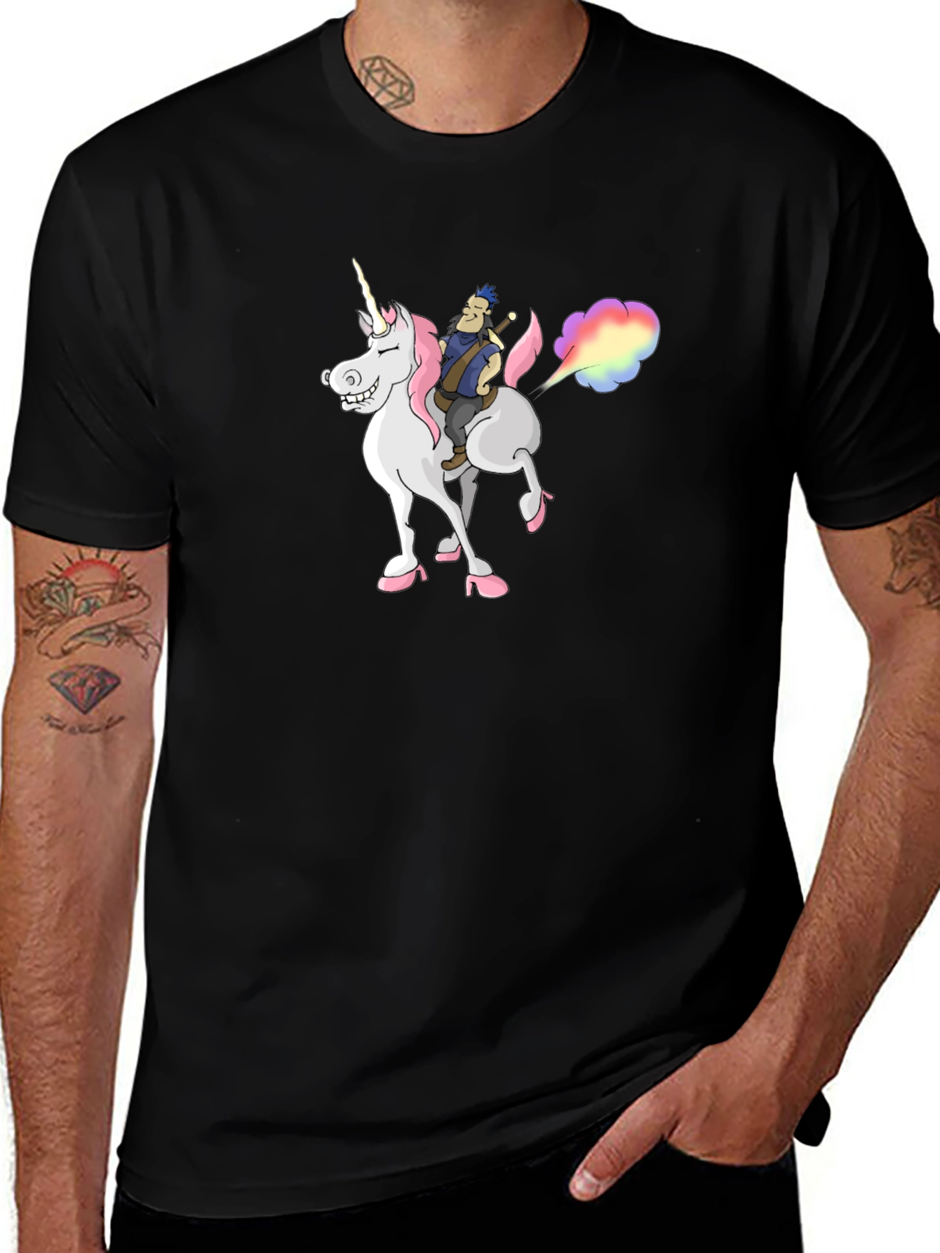 Unicorn Rider Black T-Shirt - Fantasy Cartoon Tee