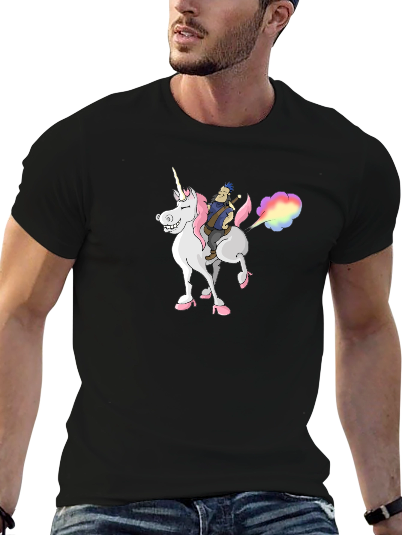 Unicorn Rider Black T-Shirt - Fantasy Cartoon Tee