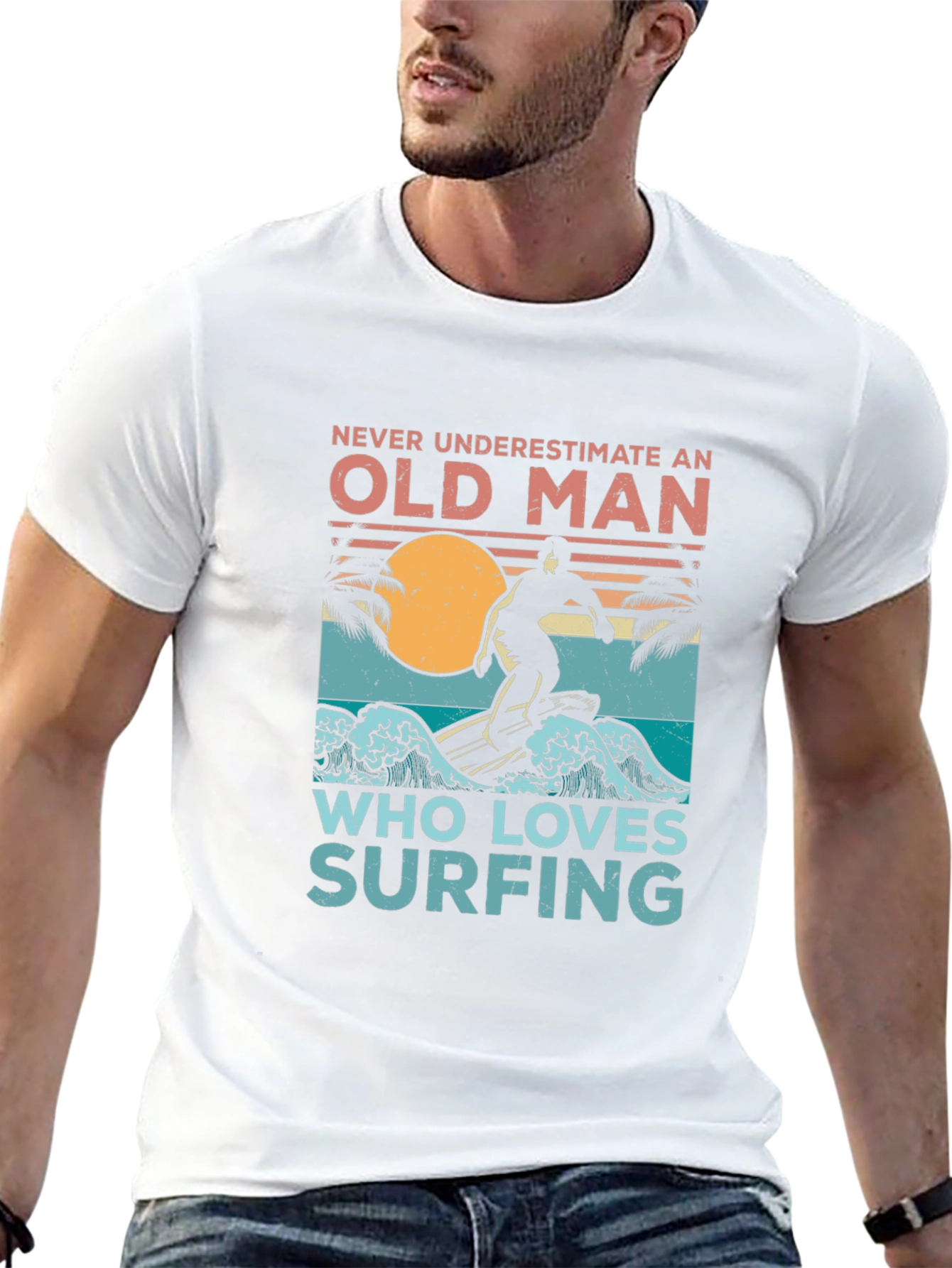 Old Man Surfing T-Shirt - Never Underestimate Surfing Tee