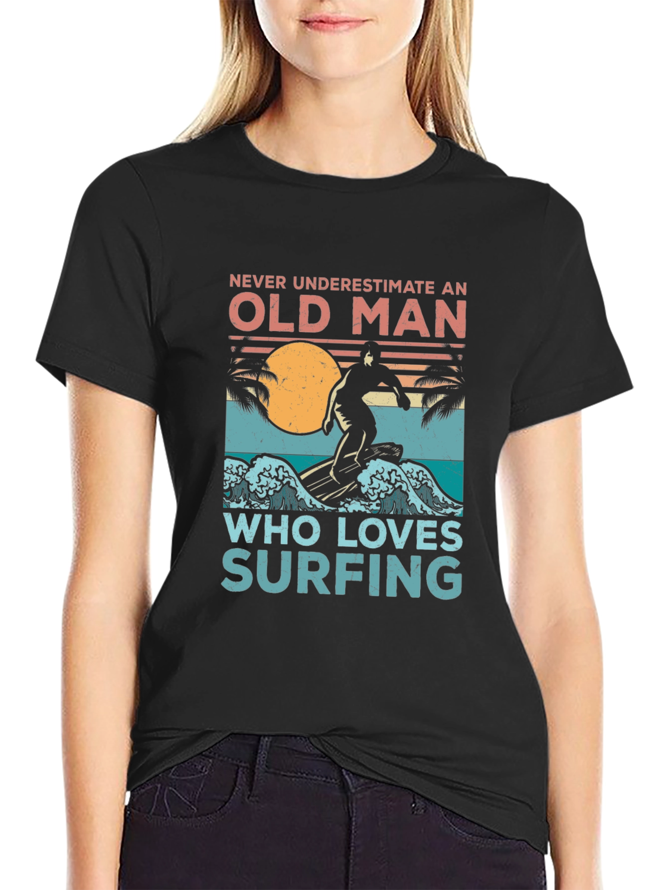 Old Man Surfing T-Shirt - Never Underestimate Surfing Tee