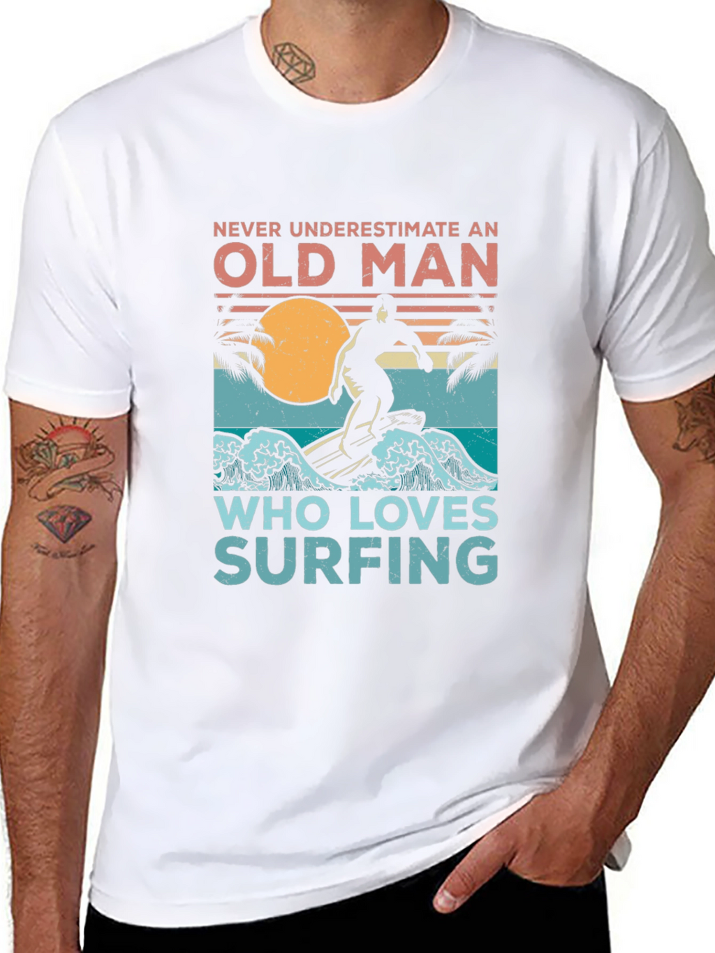 Old Man Surfing T-Shirt - Never Underestimate Surfing Tee