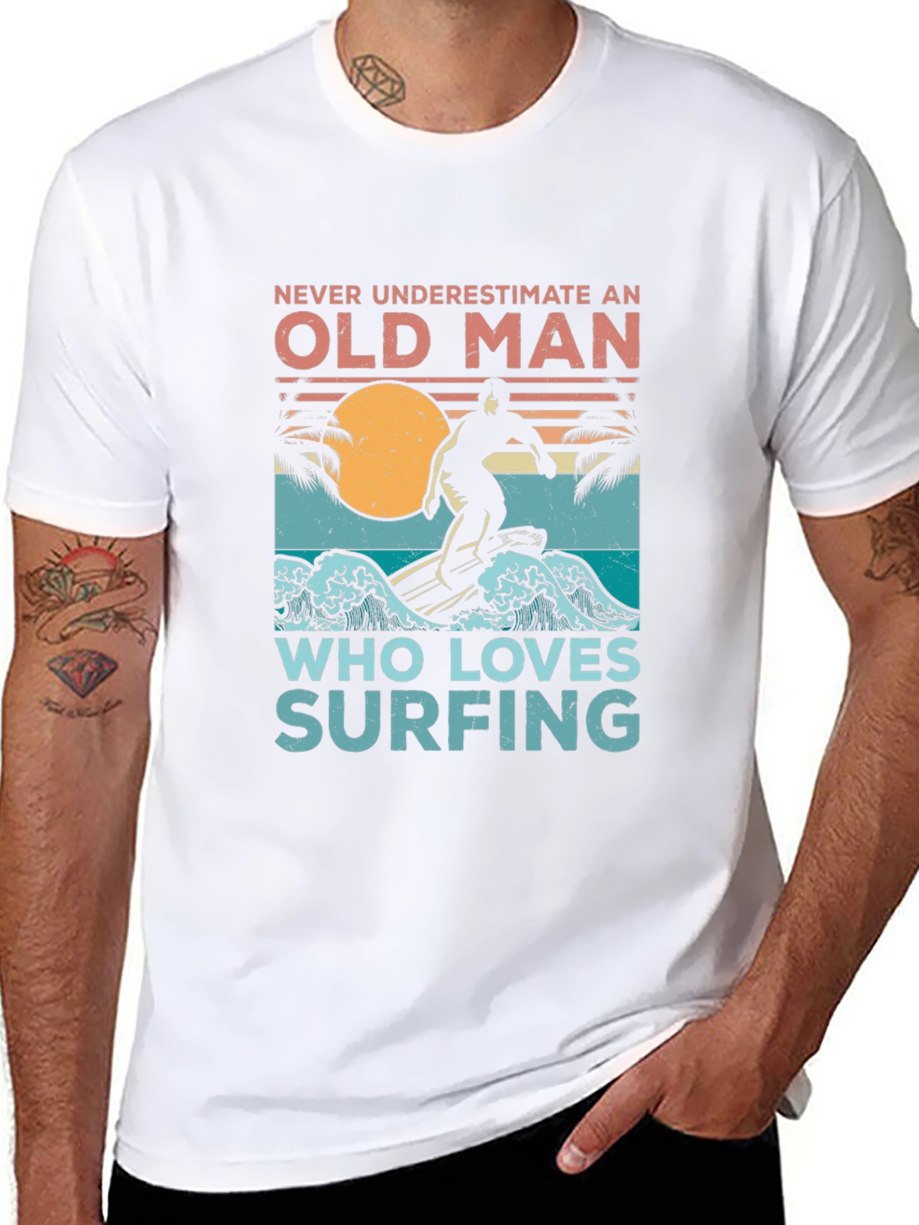 Old Man Surfing T-Shirt - Never Underestimate Surfing Tee