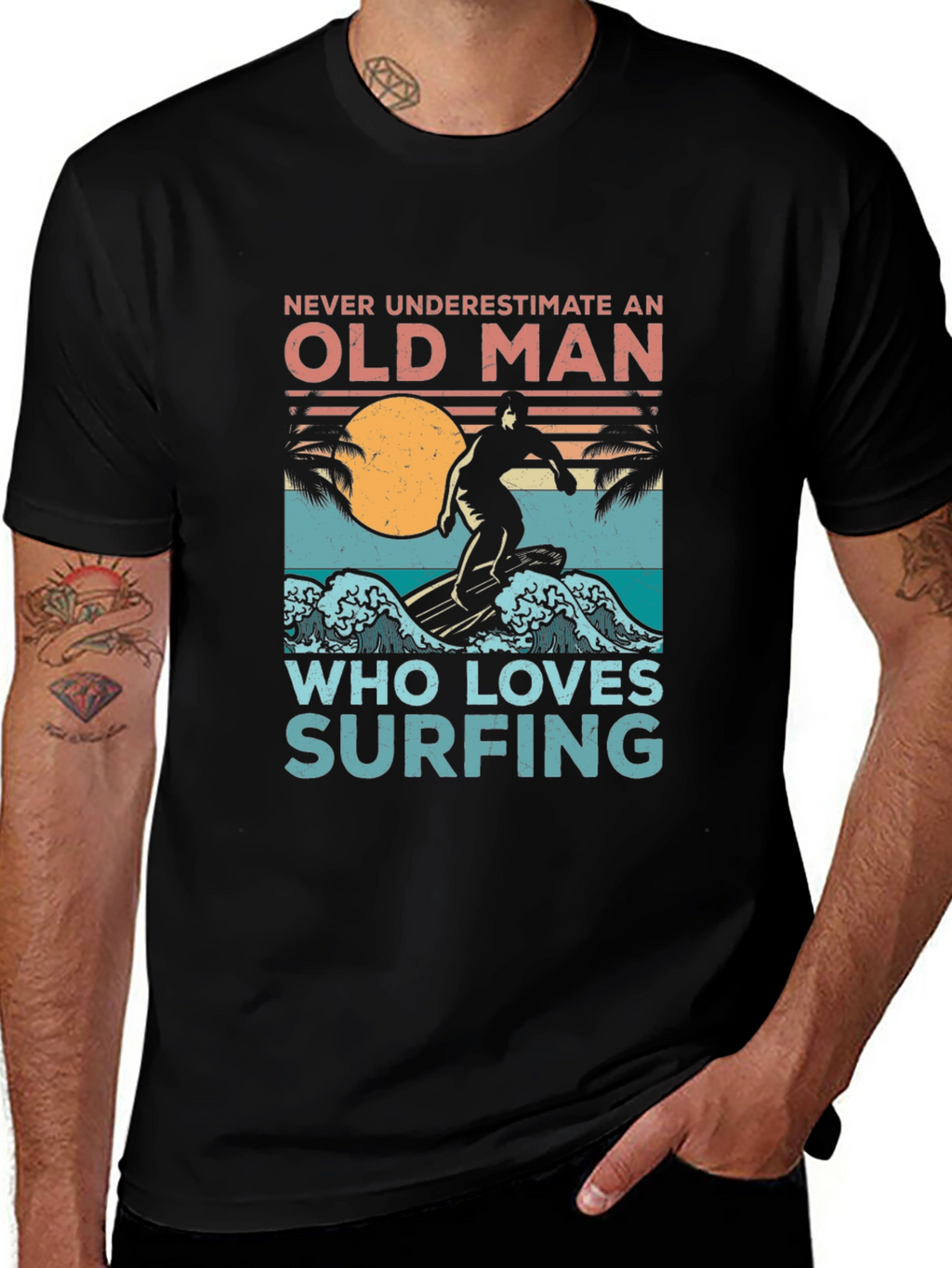 Old Man Surfing T-Shirt - Never Underestimate Surfing Tee