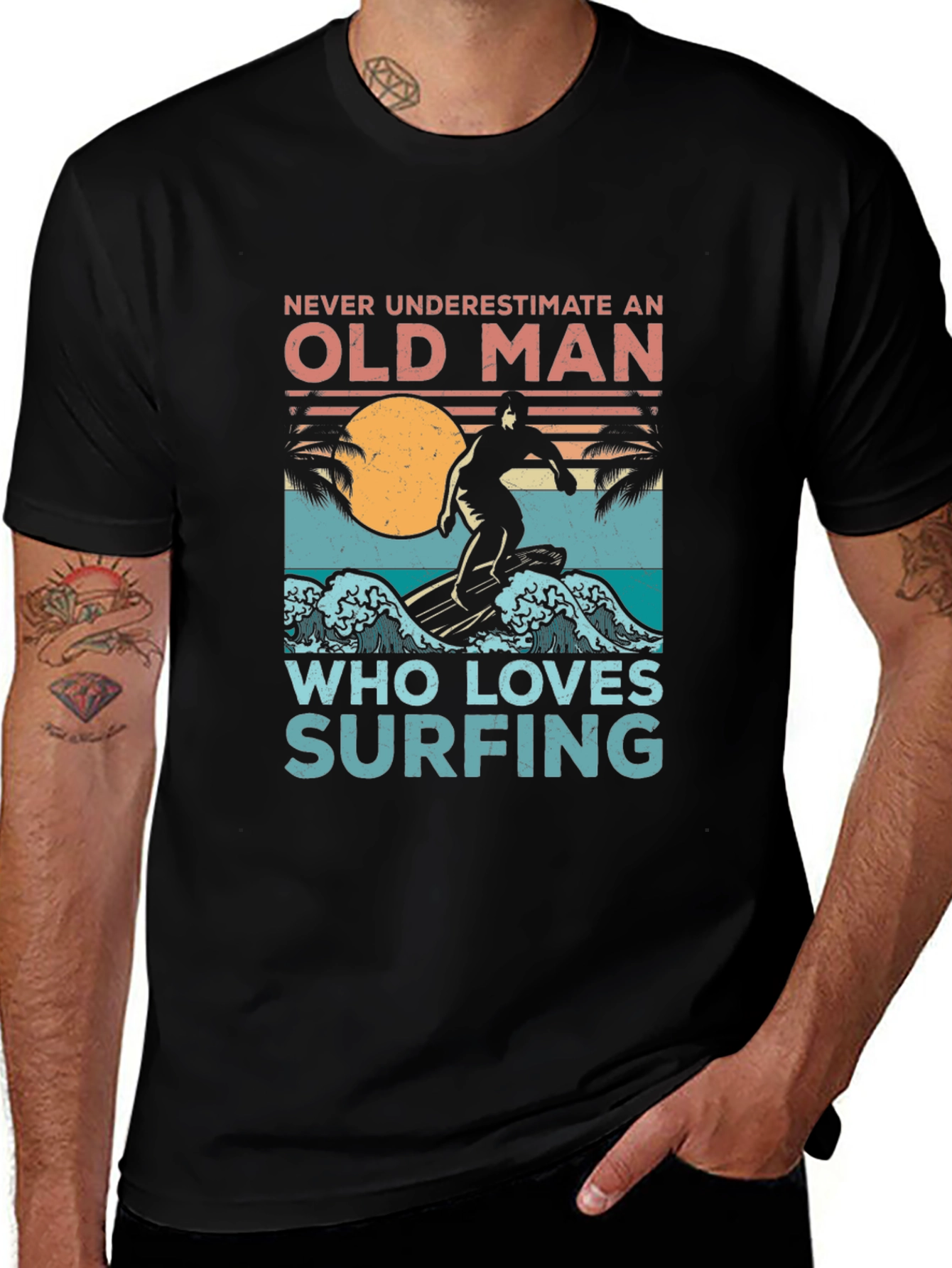 Old Man Surfing T-Shirt - Never Underestimate Surfing Tee