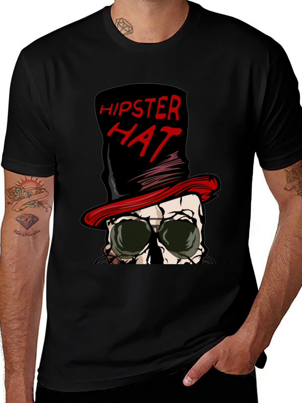 Hipster Hat Skull Graphic Tee