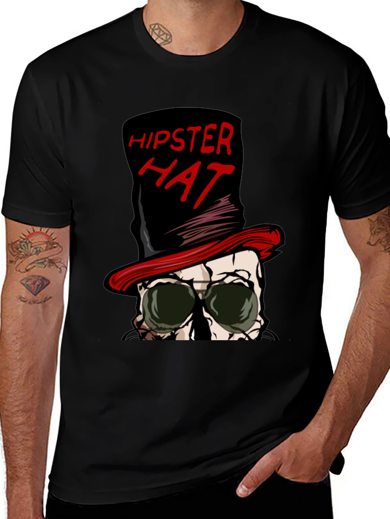 Hipster Hat Skull Graphic Tee