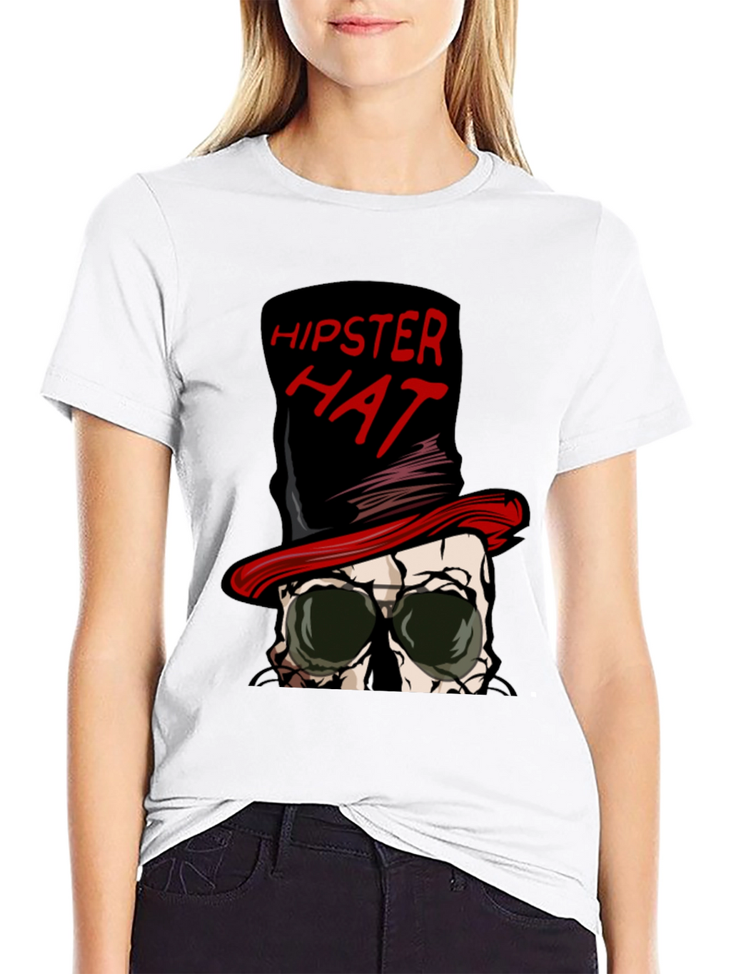 Hipster Hat Skull Graphic Tee