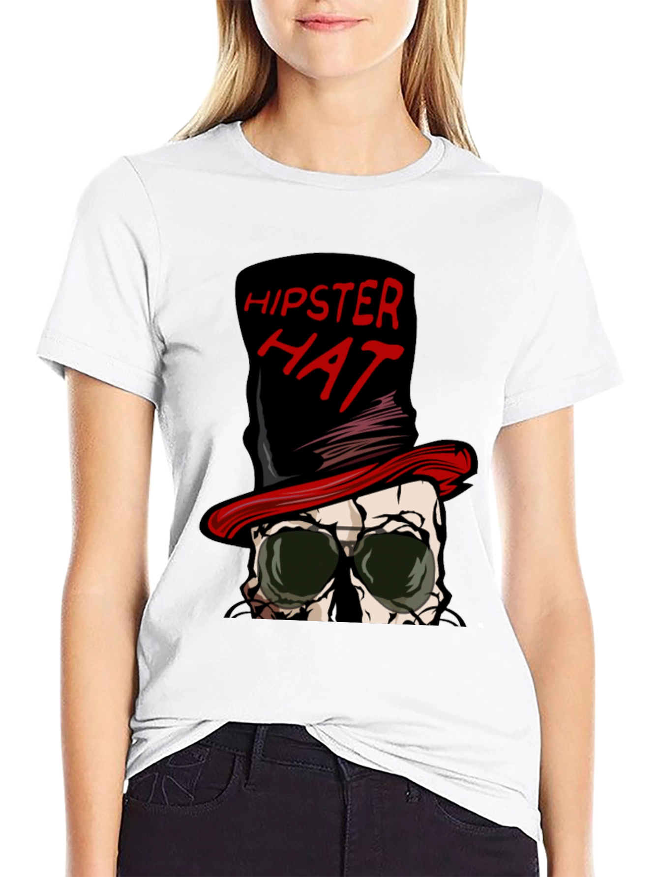 Hipster Hat Skull Graphic Tee