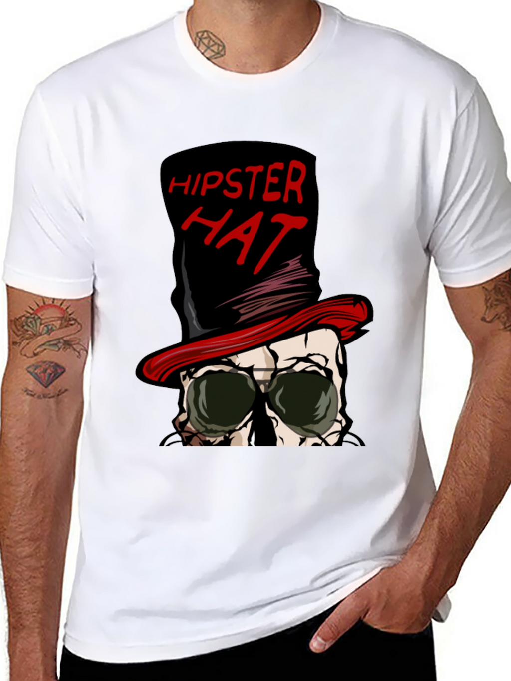 Hipster Hat Skull Graphic Tee