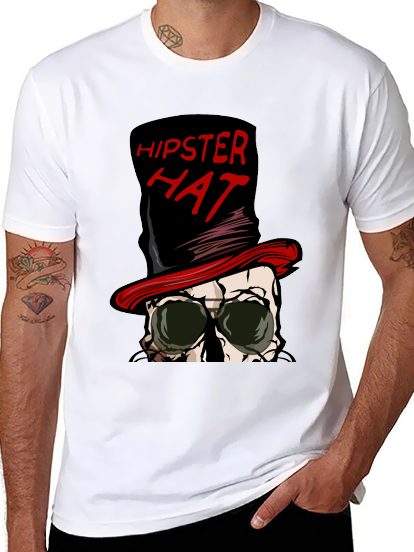 Hipster Hat Skull Graphic Tee