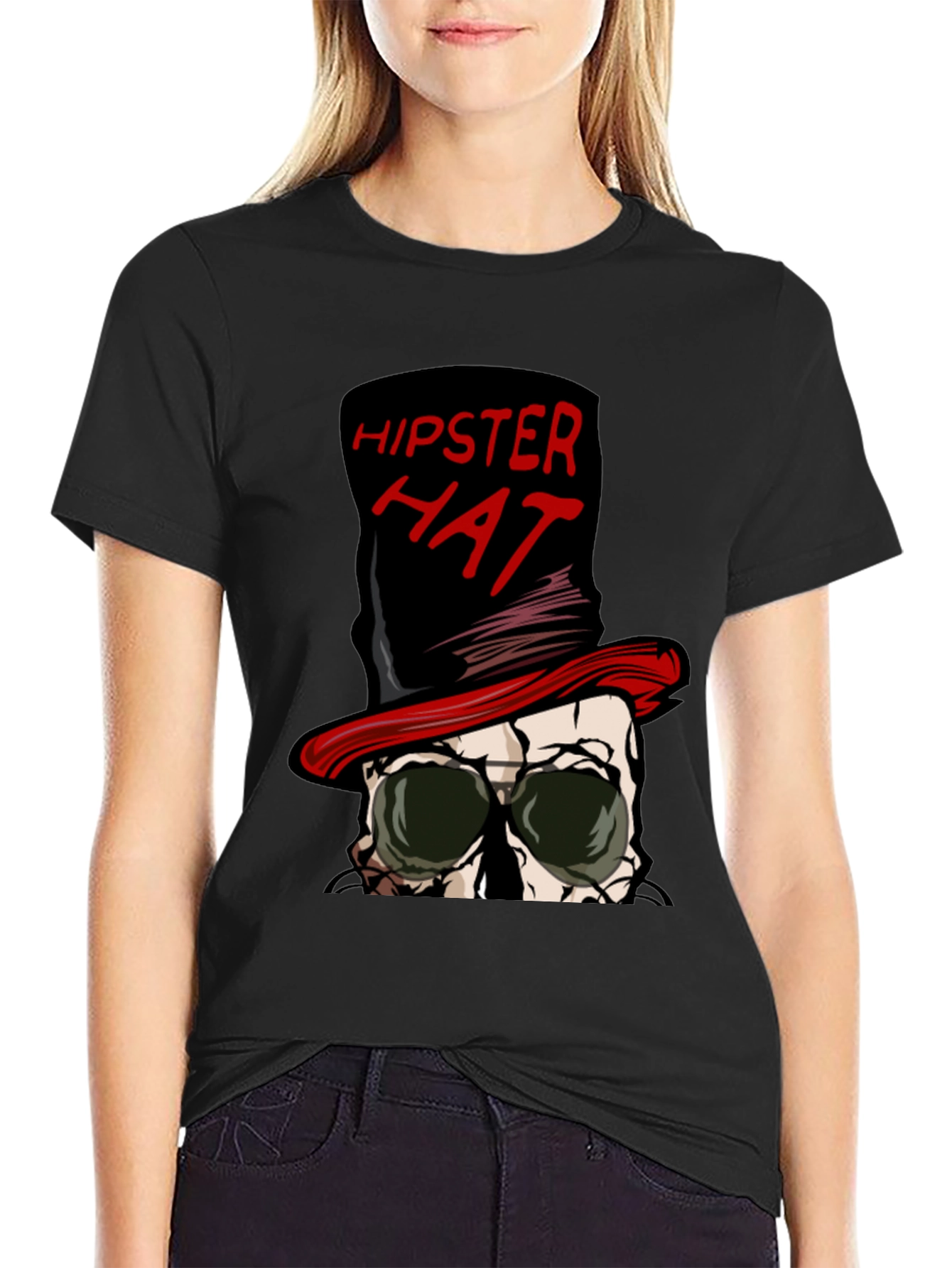Hipster Hat Skull Graphic Tee