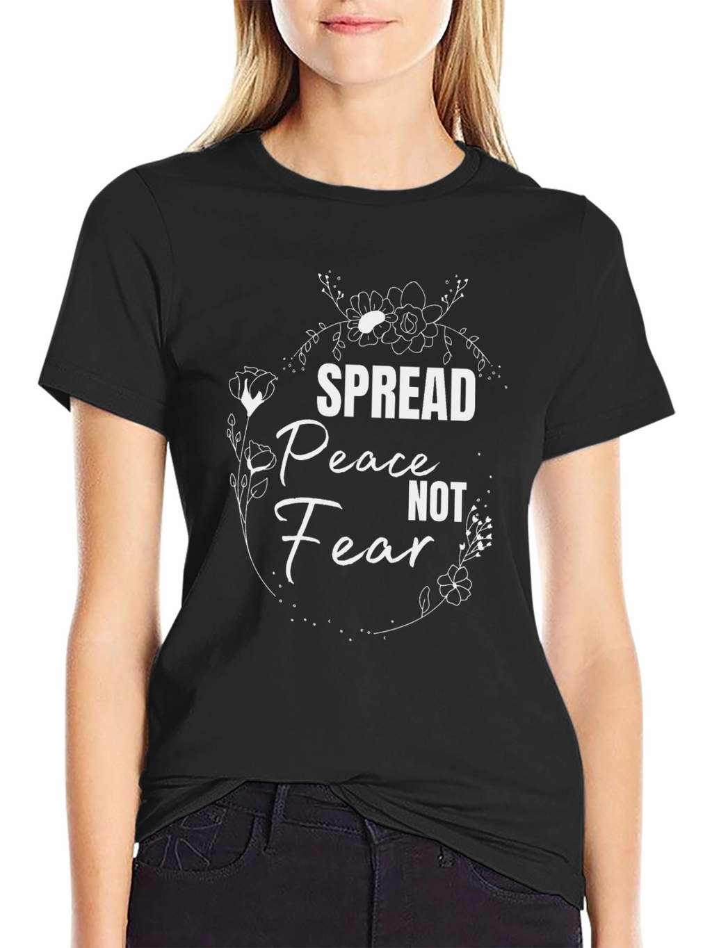 Spread Peace Not Fear Black Graphic T-Shirt