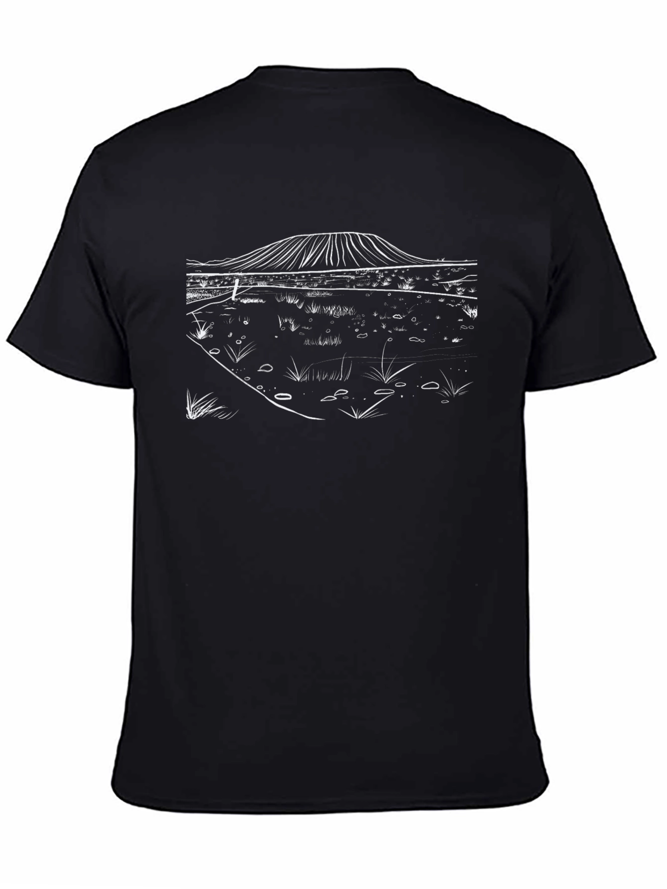 Black T-Shirt with Minimalist Landscape Design