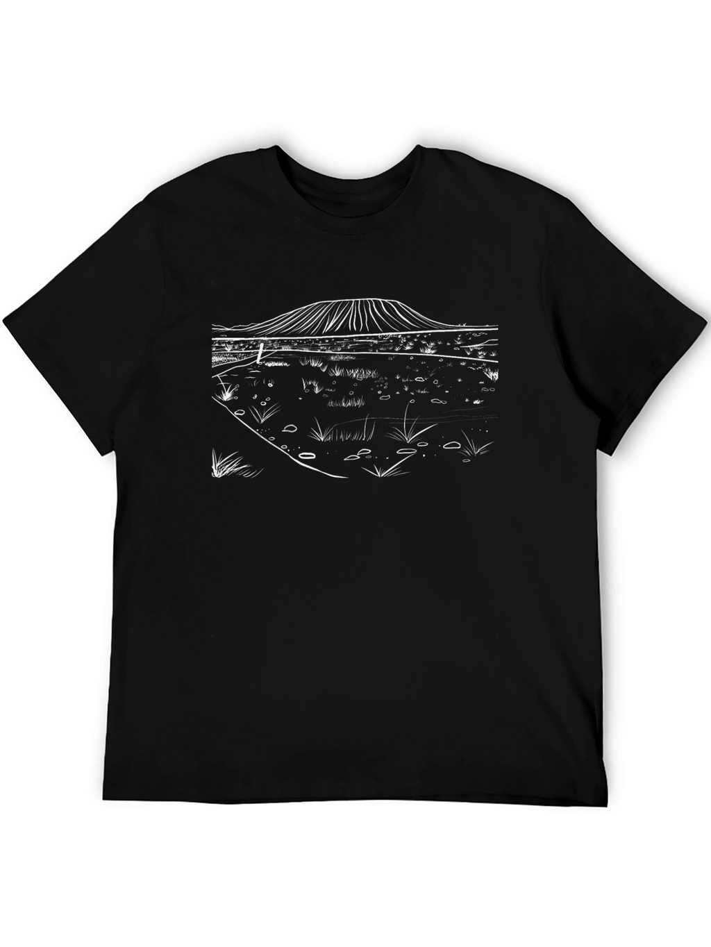Black T-Shirt with Minimalist Landscape Design
