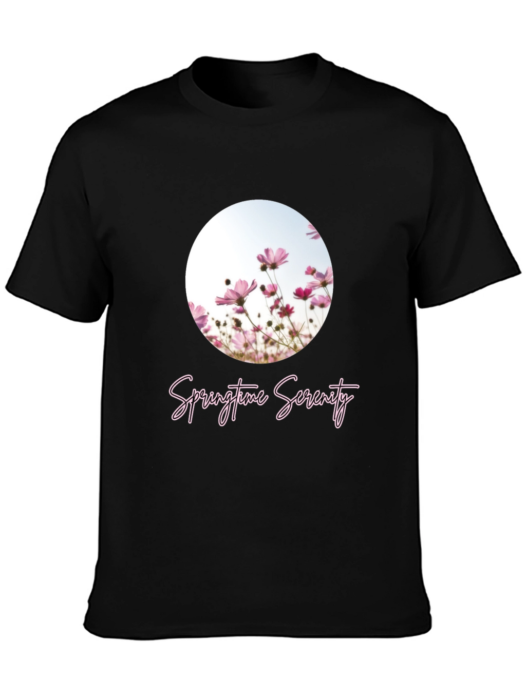 Springtime Serenity T-Shirt - Black Floral Design