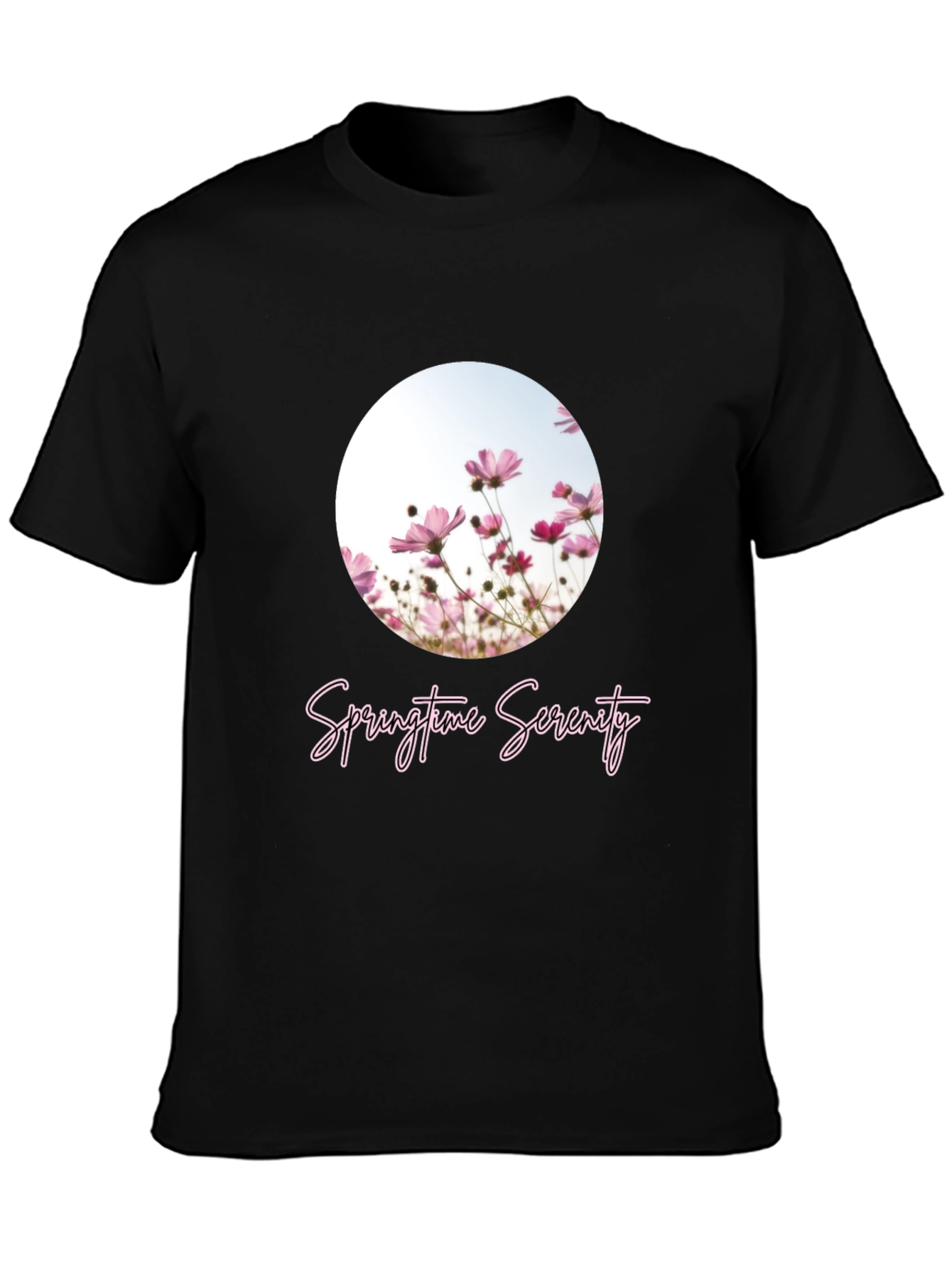 Springtime Serenity T-Shirt - Black Floral Design