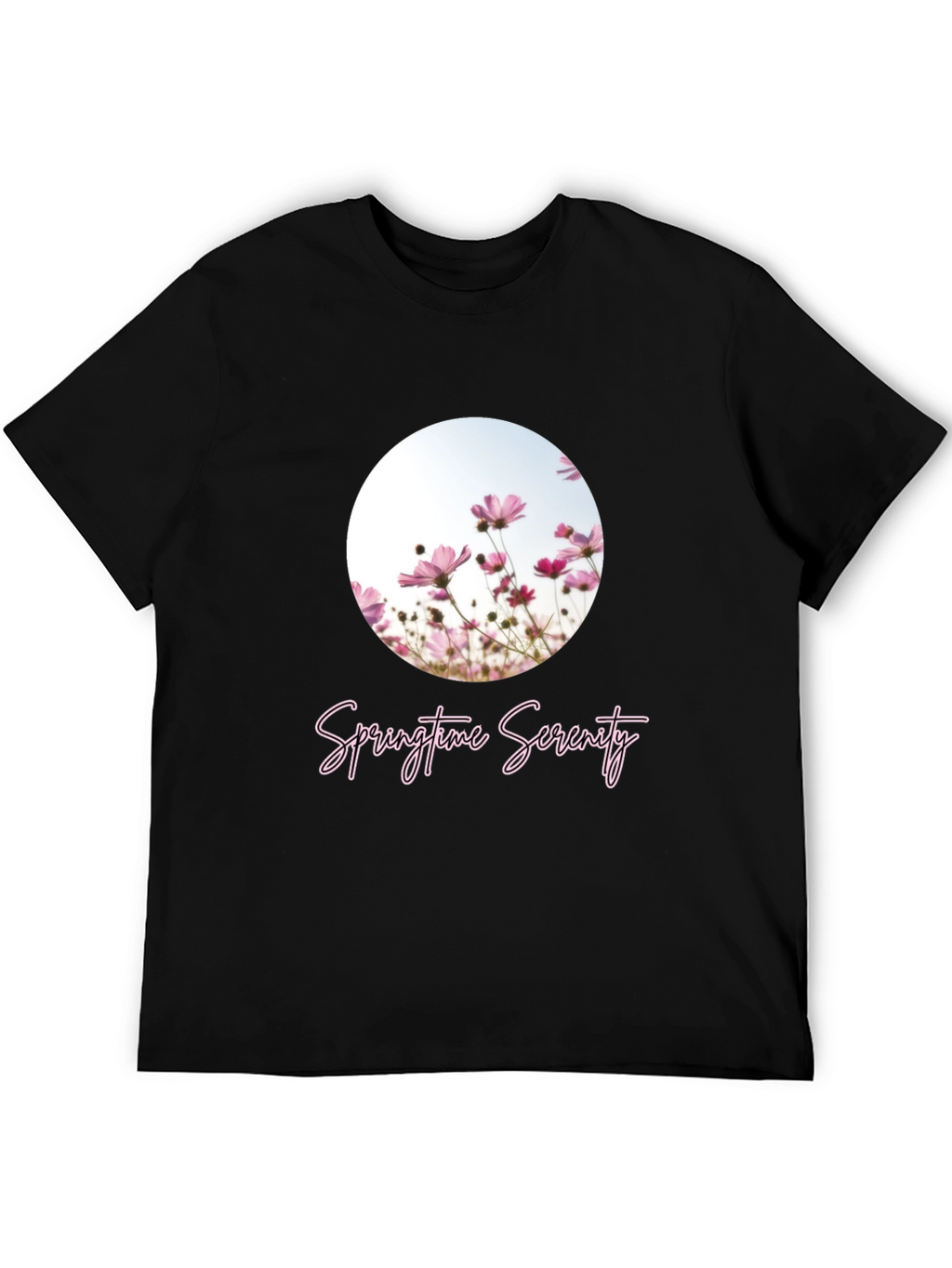 Springtime Serenity T-Shirt - Black Floral Design
