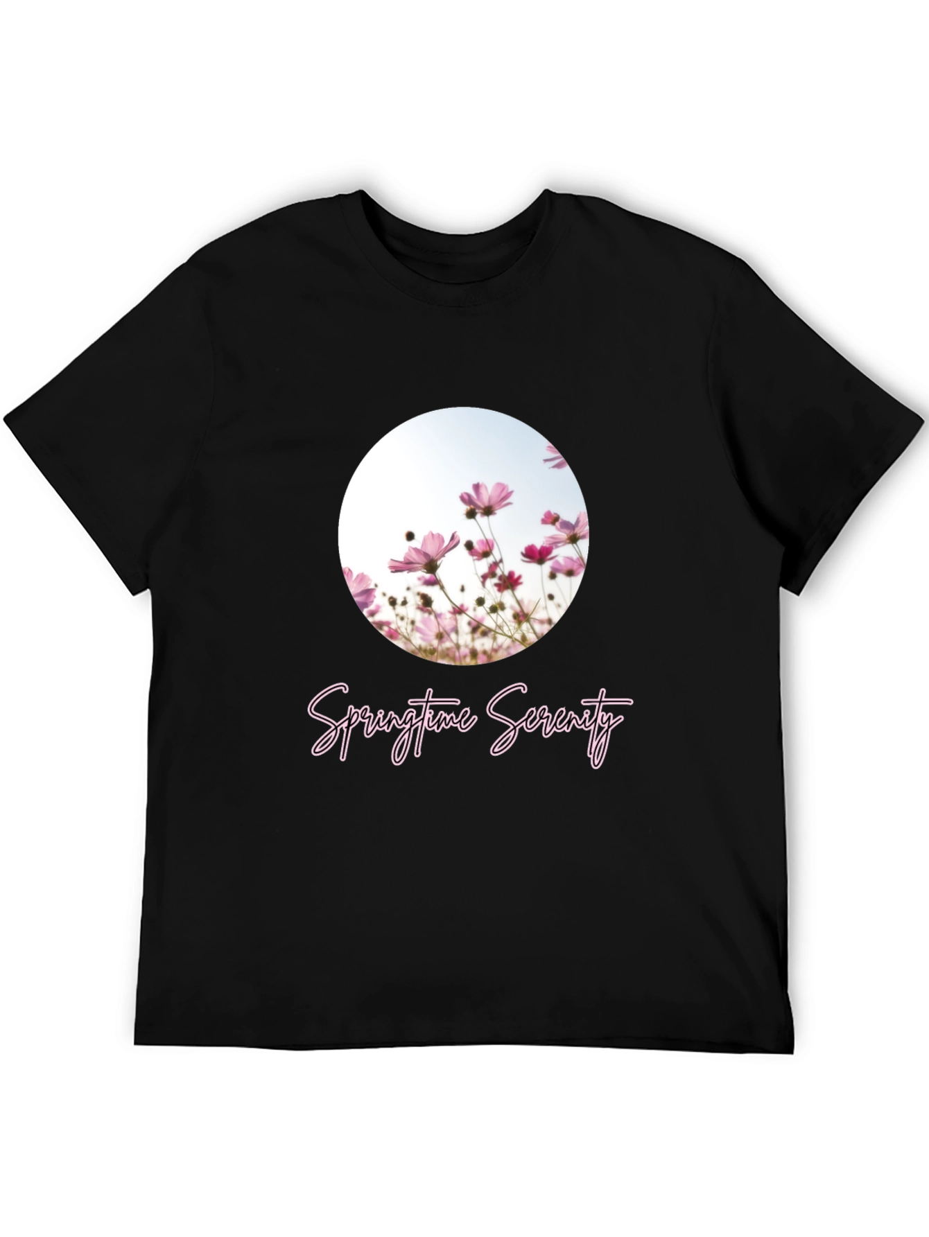 Springtime Serenity T-Shirt - Black Floral Design