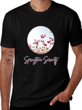 Springtime Serenity T-Shirt - Black Floral Design
