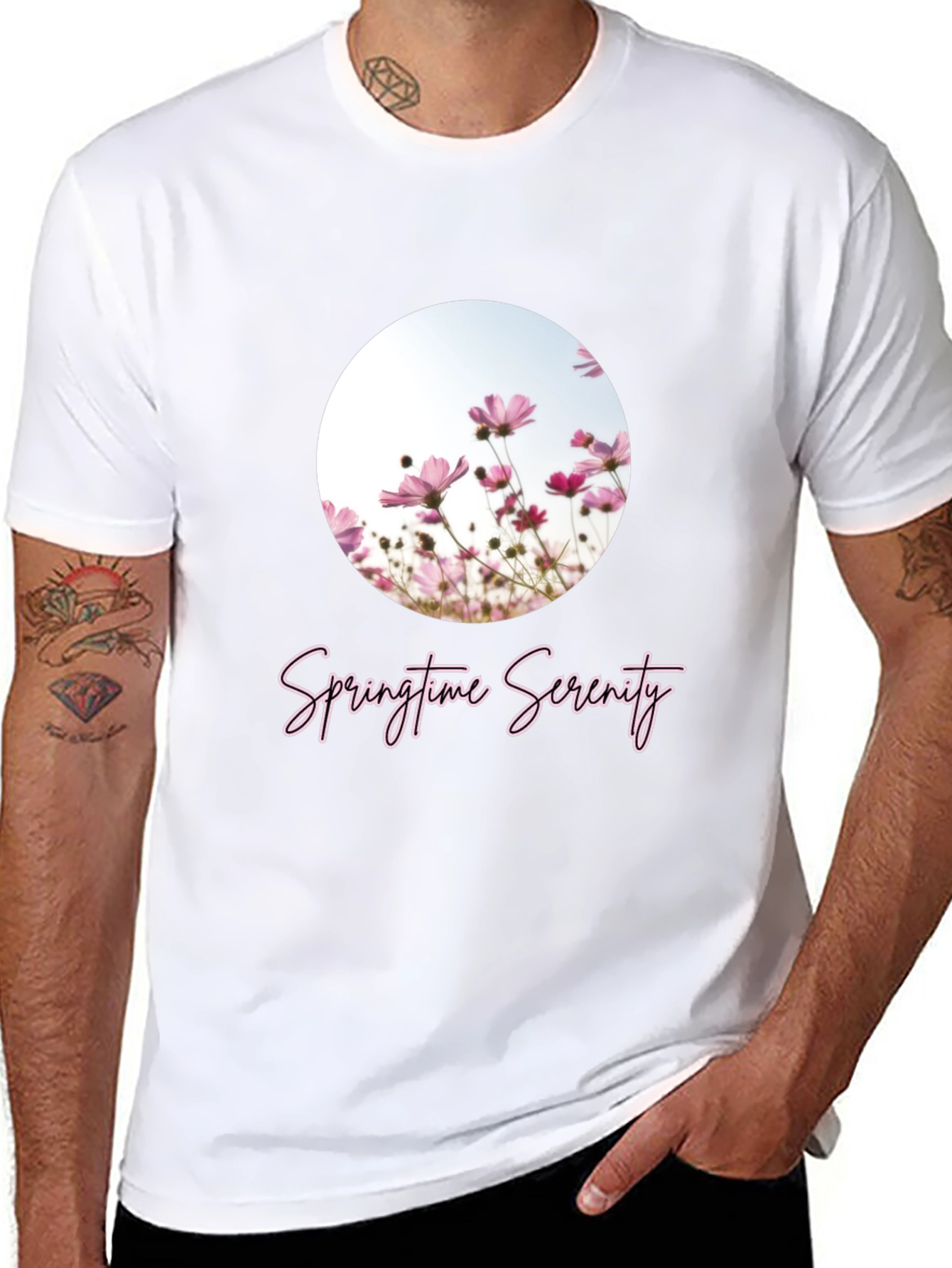 Springtime Serenity T-Shirt - Black Floral Design