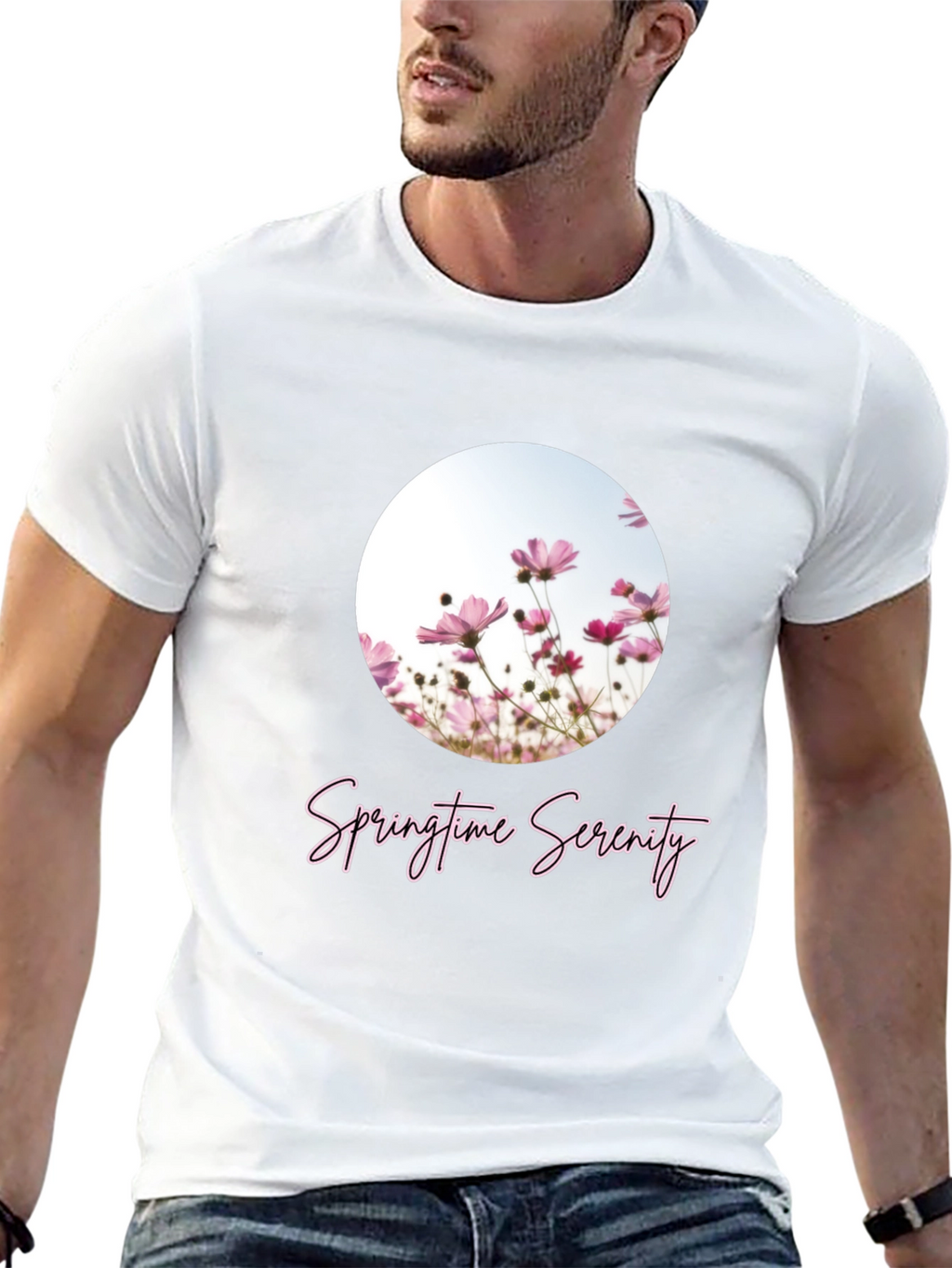 Springtime Serenity T-Shirt - Black Floral Design