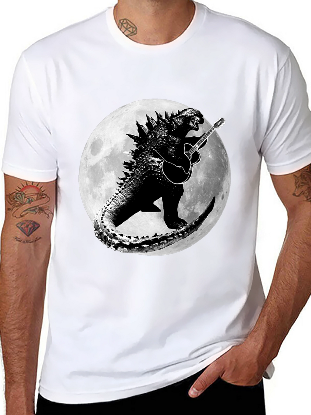 Godzilla Guitar Moon Graphic T-Shirt