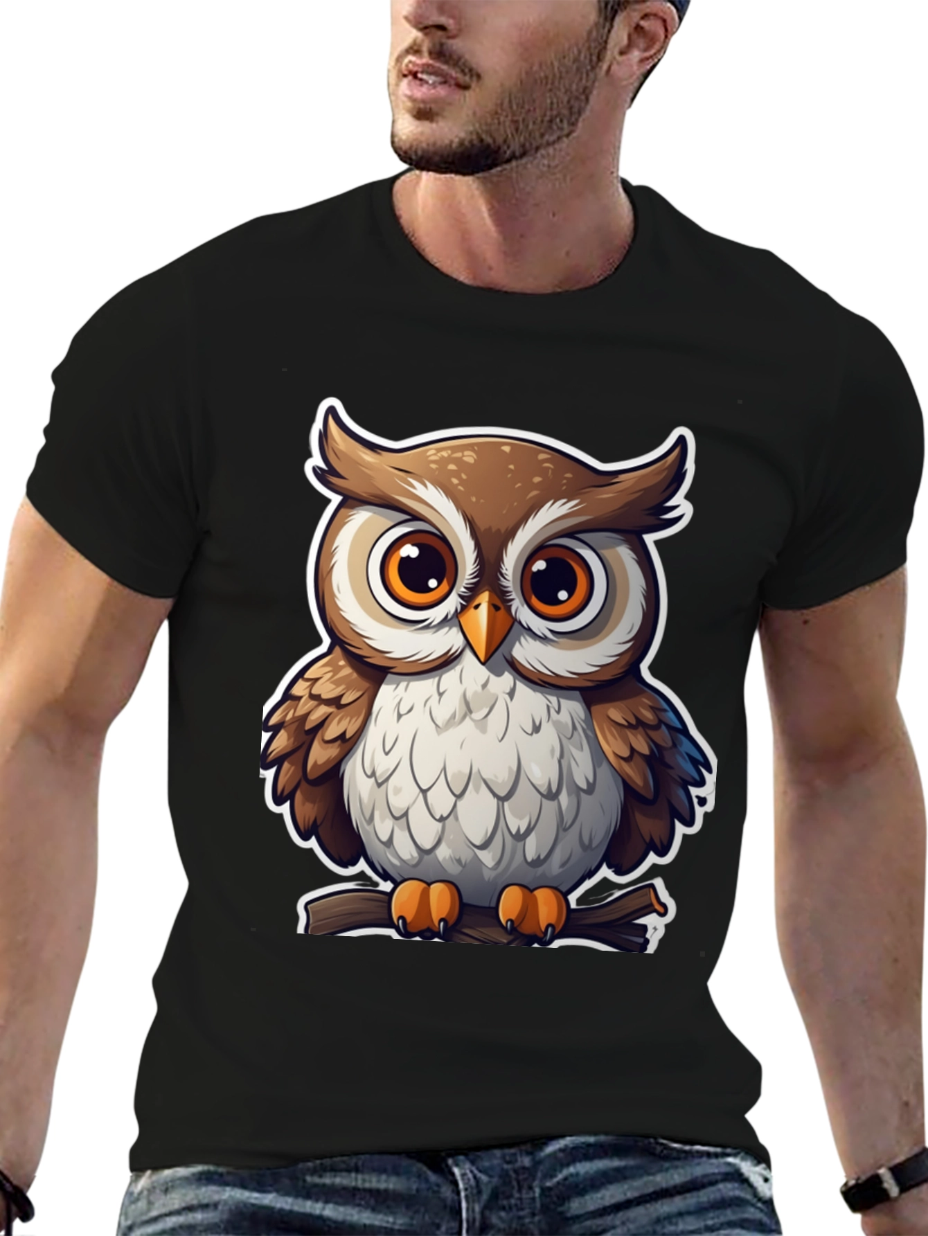 Cute Owl Graphic Tee - Black Cotton Blend