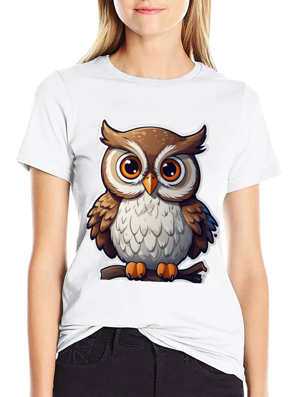 Cute Owl Graphic Tee - Black Cotton Blend