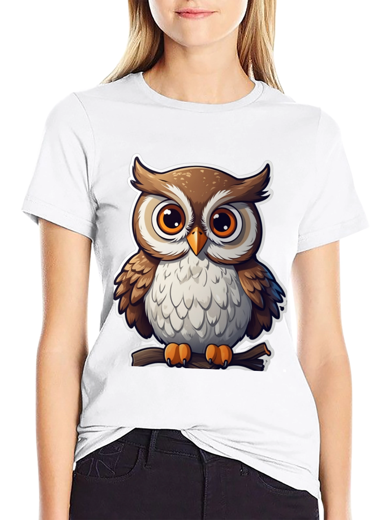 Cute Owl Graphic Tee - Black Cotton Blend