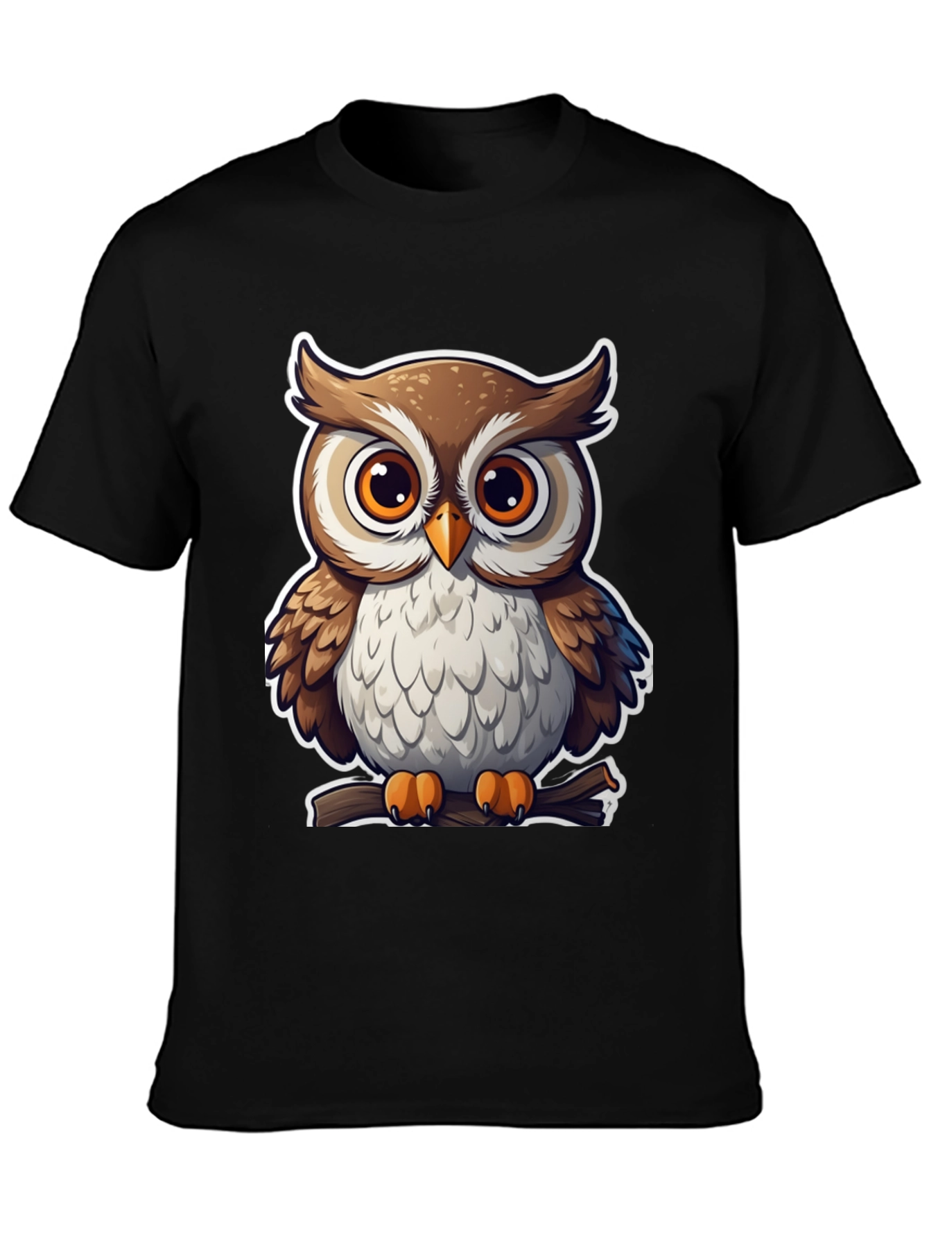 Cute Owl Graphic Tee - Black Cotton Blend
