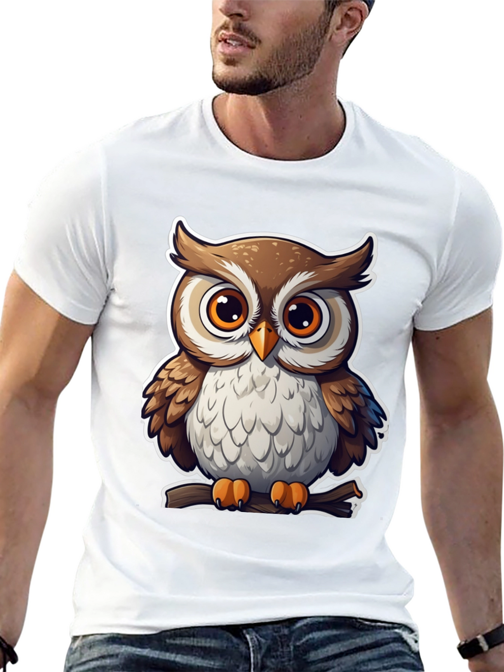 Cute Owl Graphic Tee - Black Cotton Blend
