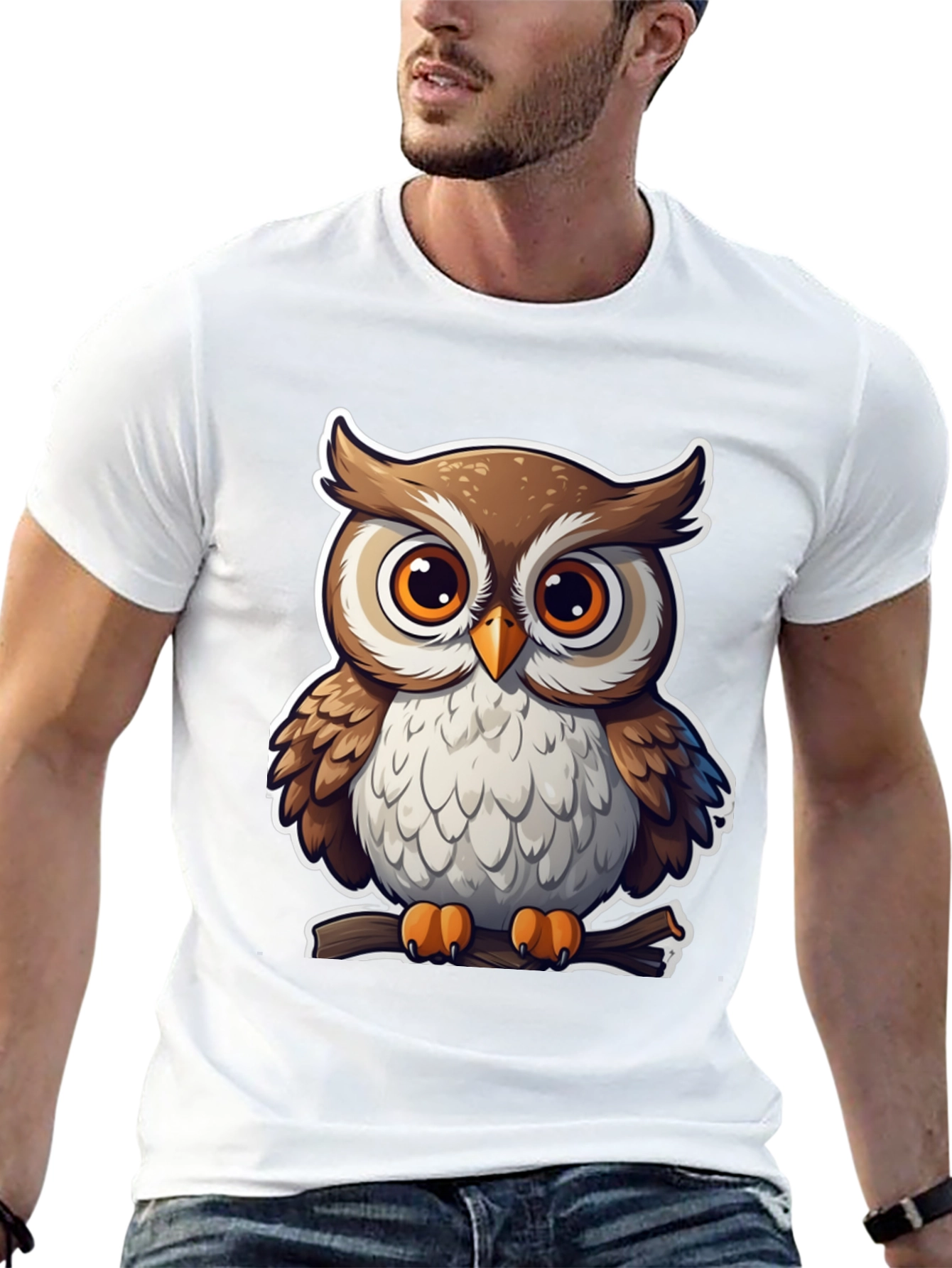 Cute Owl Graphic Tee - Black Cotton Blend