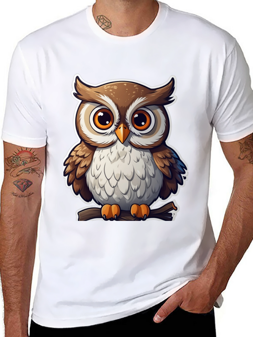 Cute Owl Graphic Tee - Black Cotton Blend