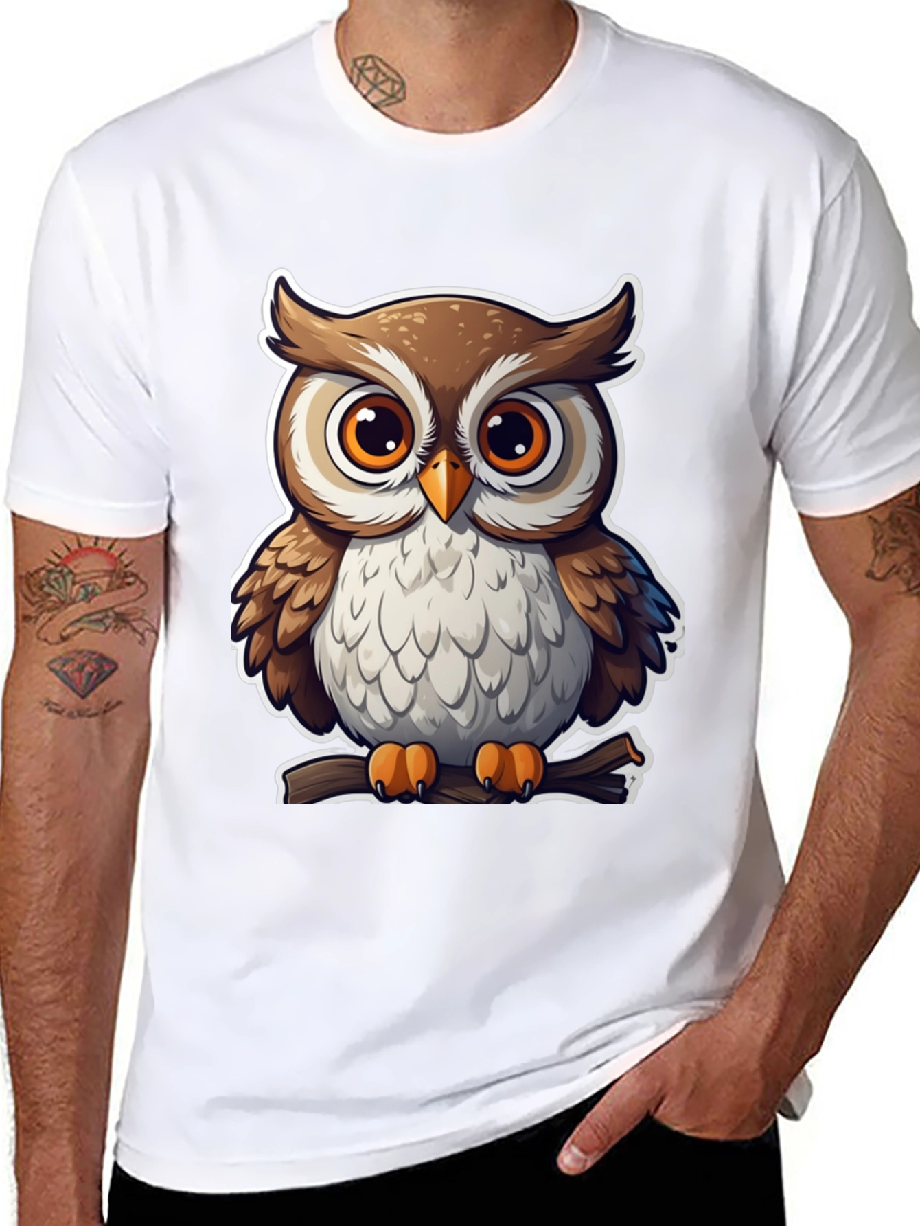 Cute Owl Graphic Tee - Black Cotton Blend