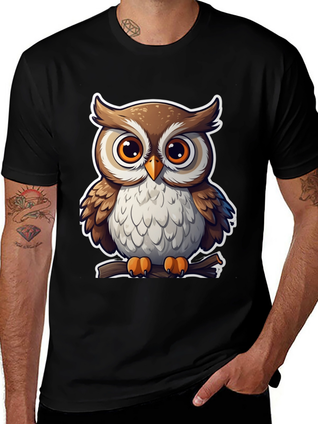 Cute Owl Graphic Tee - Black Cotton Blend