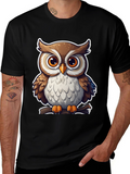 Cute Owl Graphic Tee - Black Cotton Blend