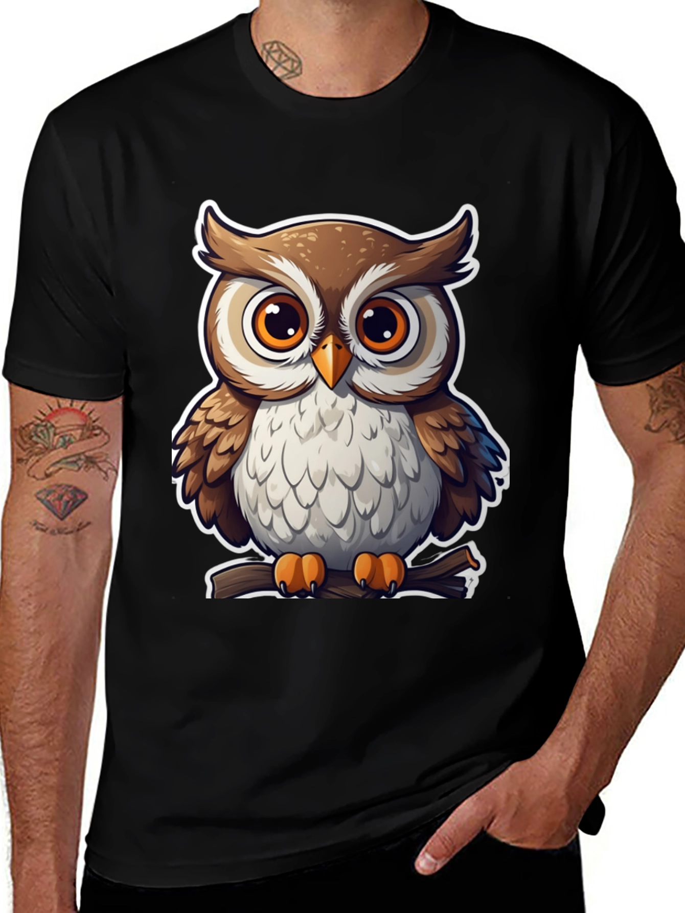 Cute Owl Graphic Tee - Black Cotton Blend