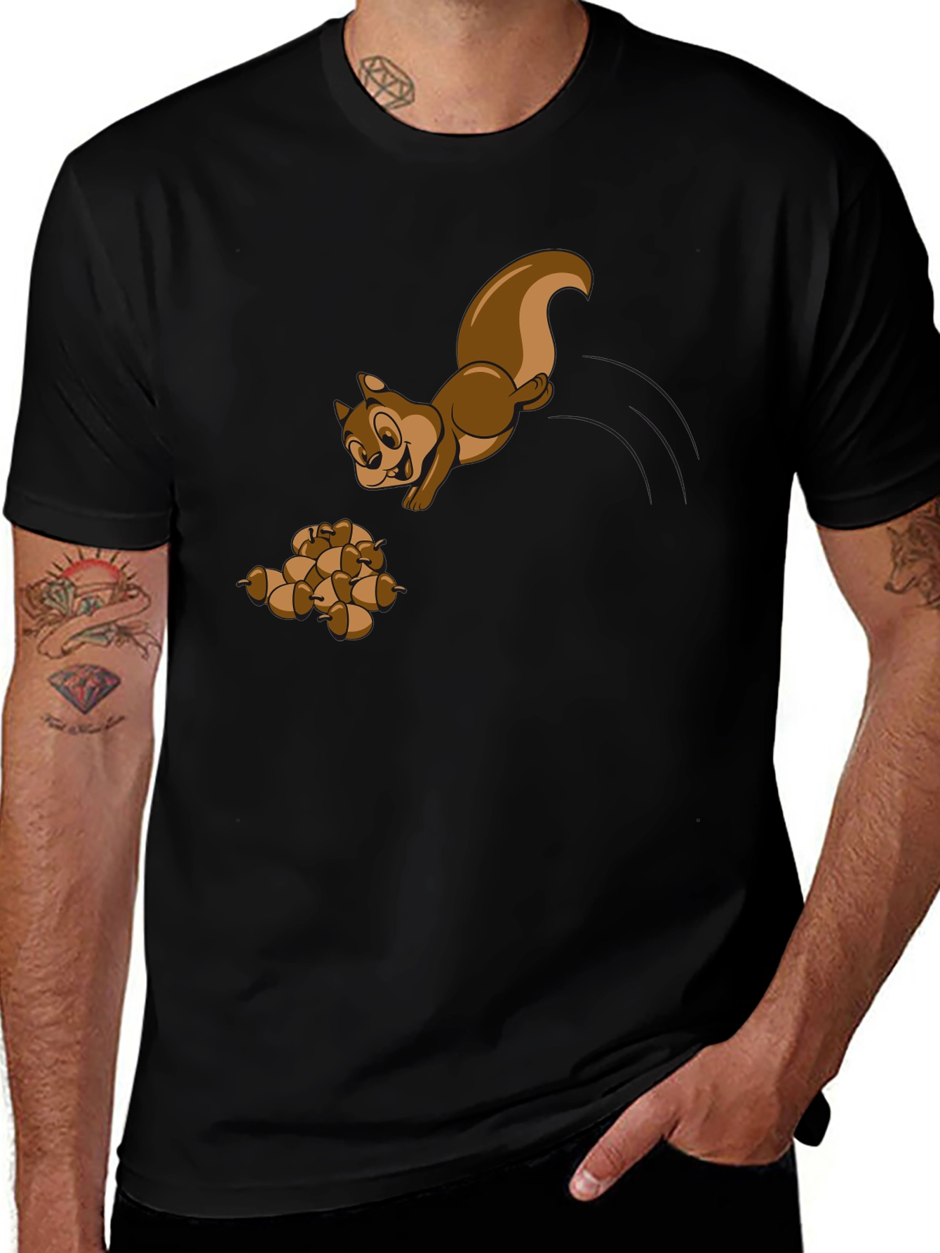 Squirrel and Acorns Graphic Tee - Black