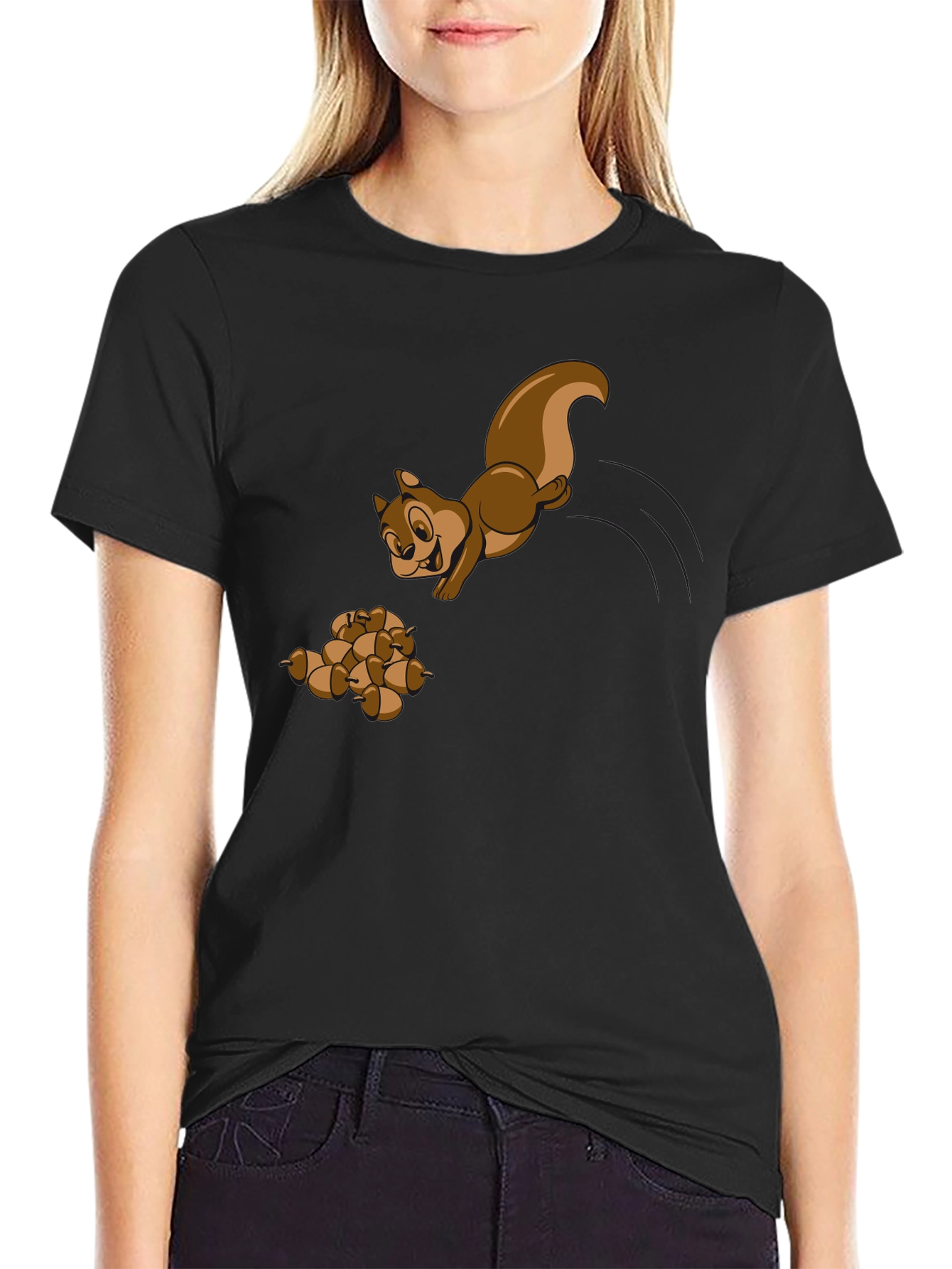 Squirrel and Acorns Graphic Tee - Black