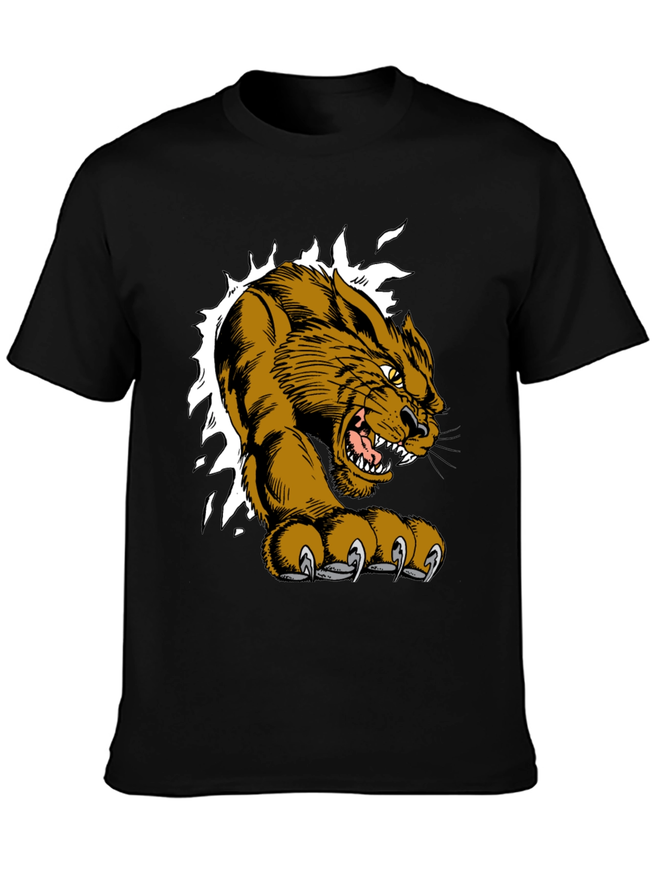 Black T-Shirt with Fierce Cougar Graphic
