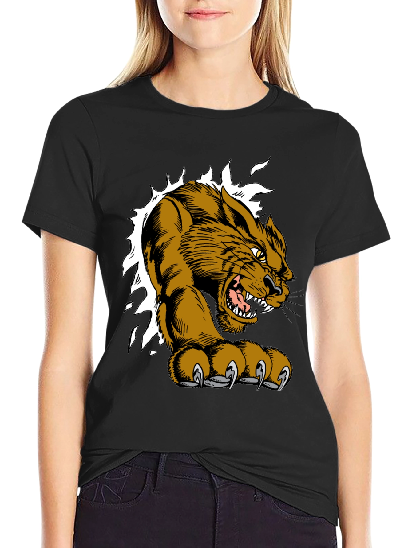 Black T-Shirt with Fierce Cougar Graphic