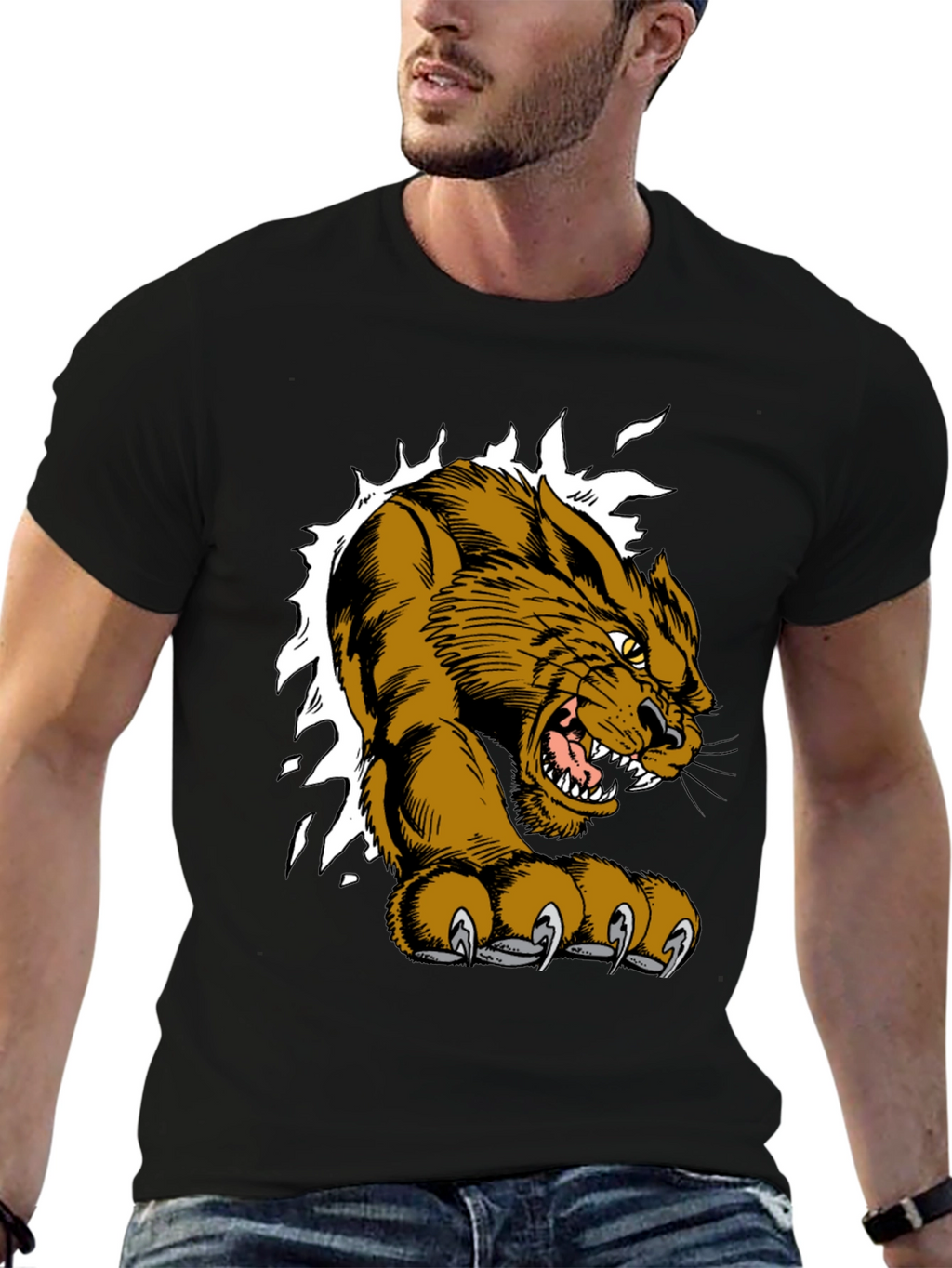 Black T-Shirt with Fierce Cougar Graphic
