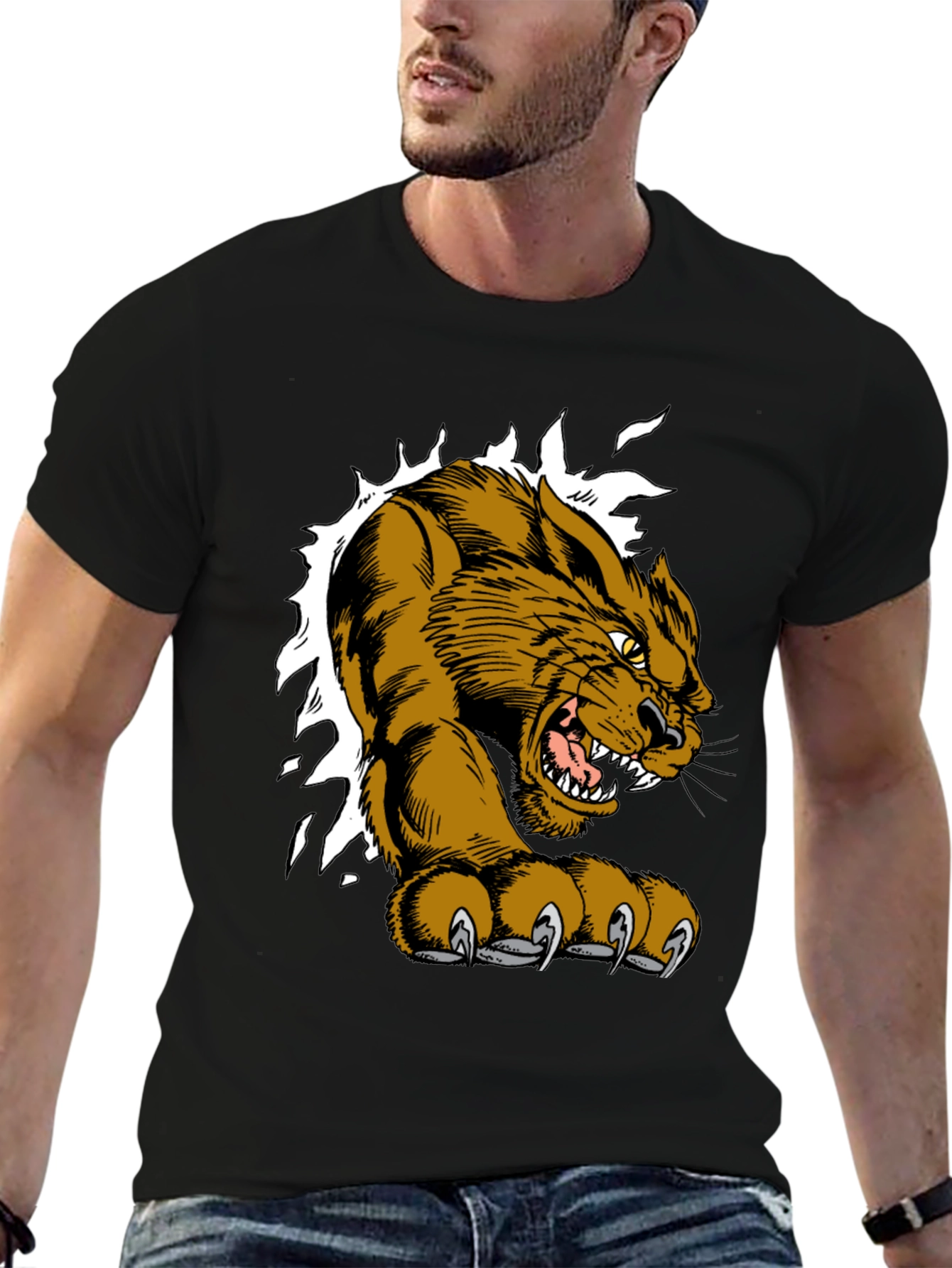 Black T-Shirt with Fierce Cougar Graphic