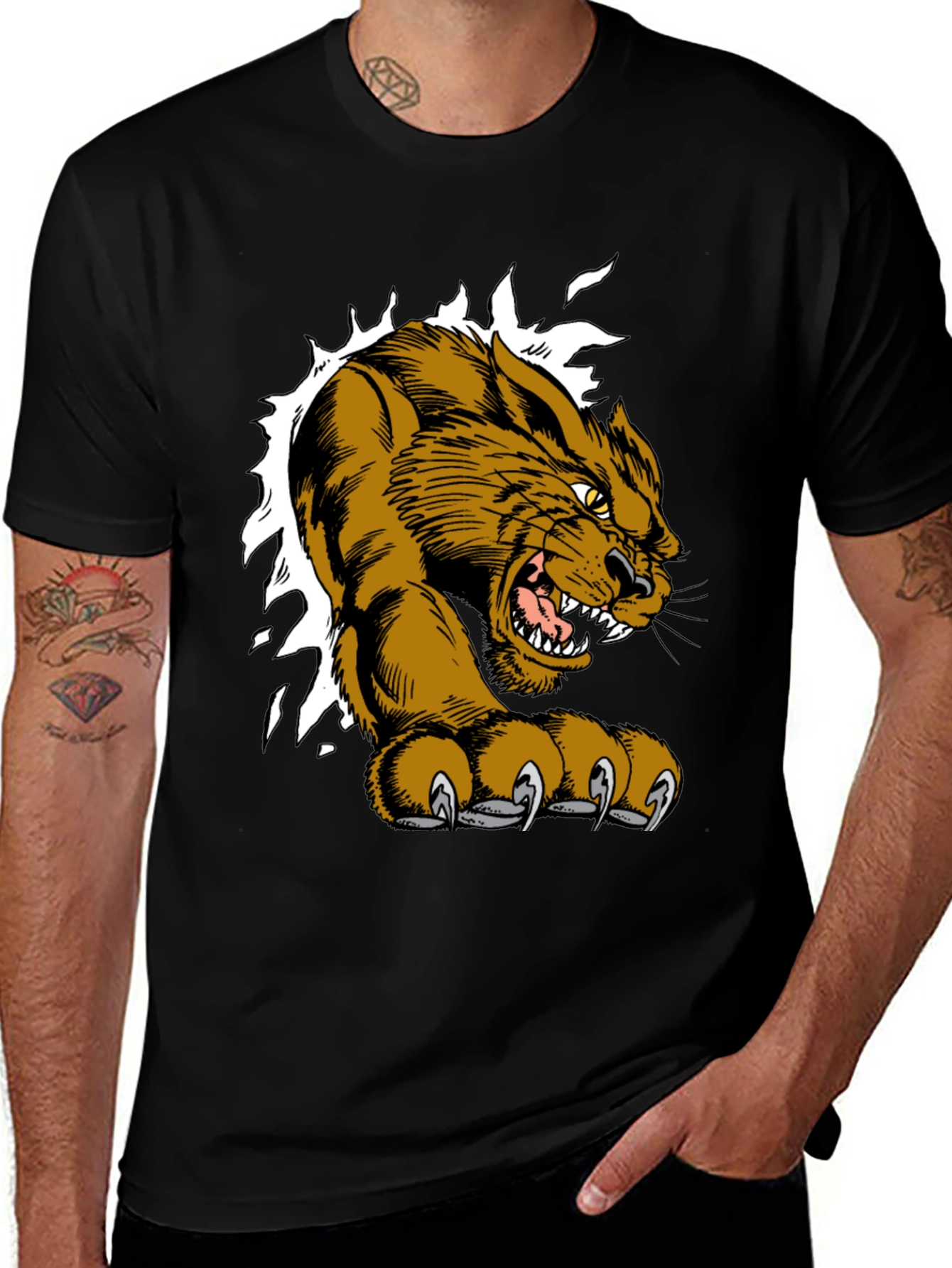 Black T-Shirt with Fierce Cougar Graphic