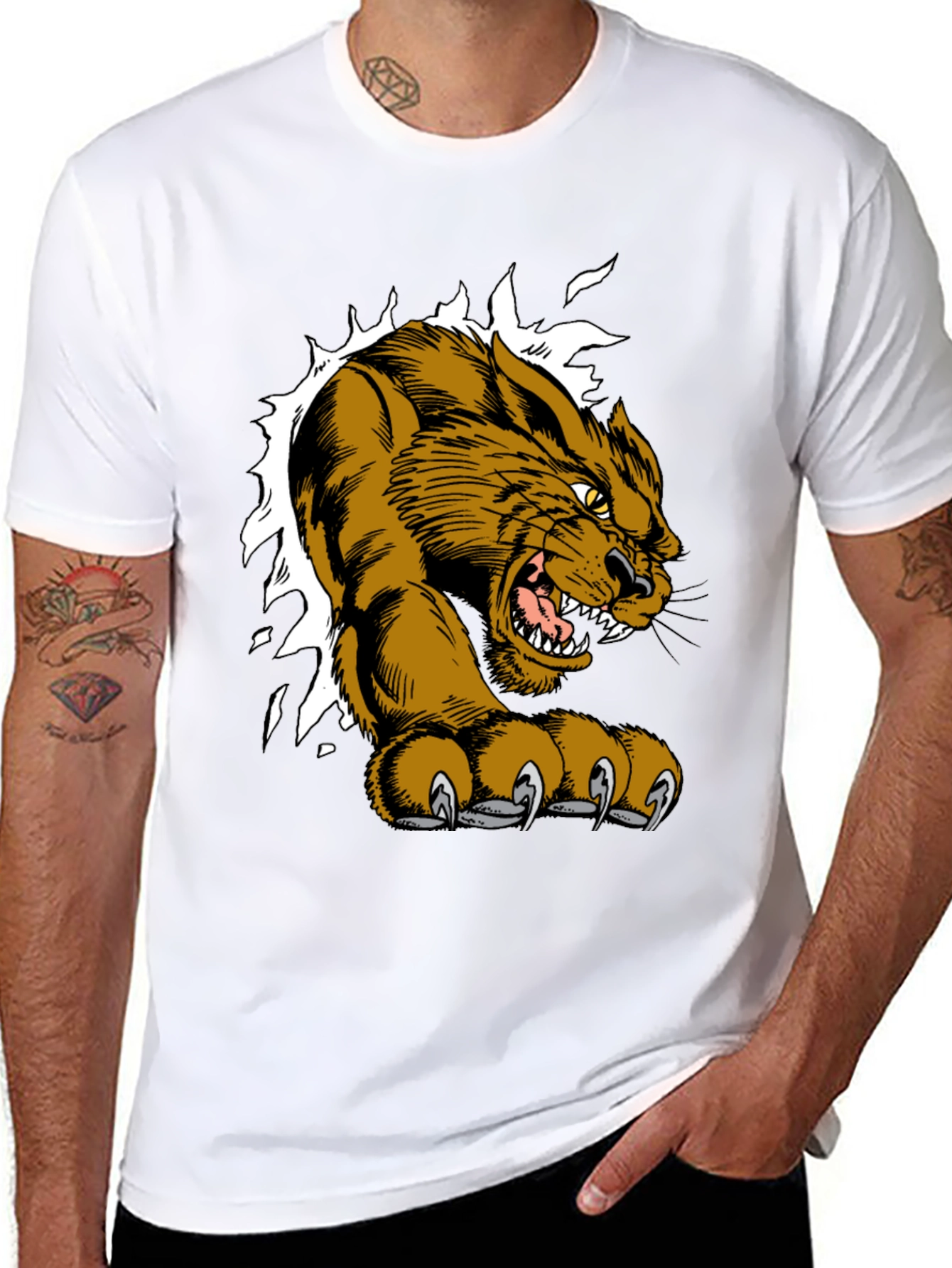 Black T-Shirt with Fierce Cougar Graphic