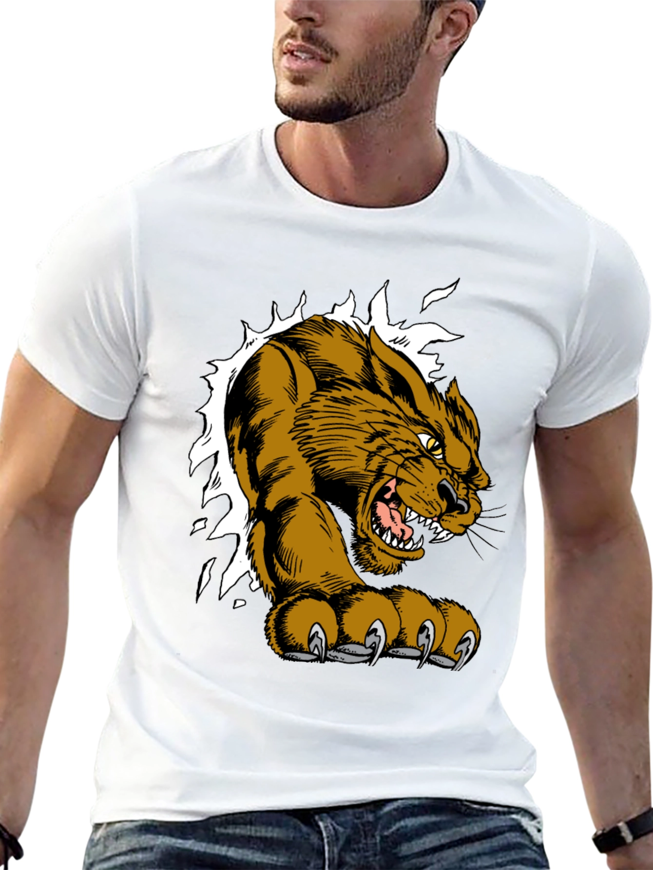 Black T-Shirt with Fierce Cougar Graphic