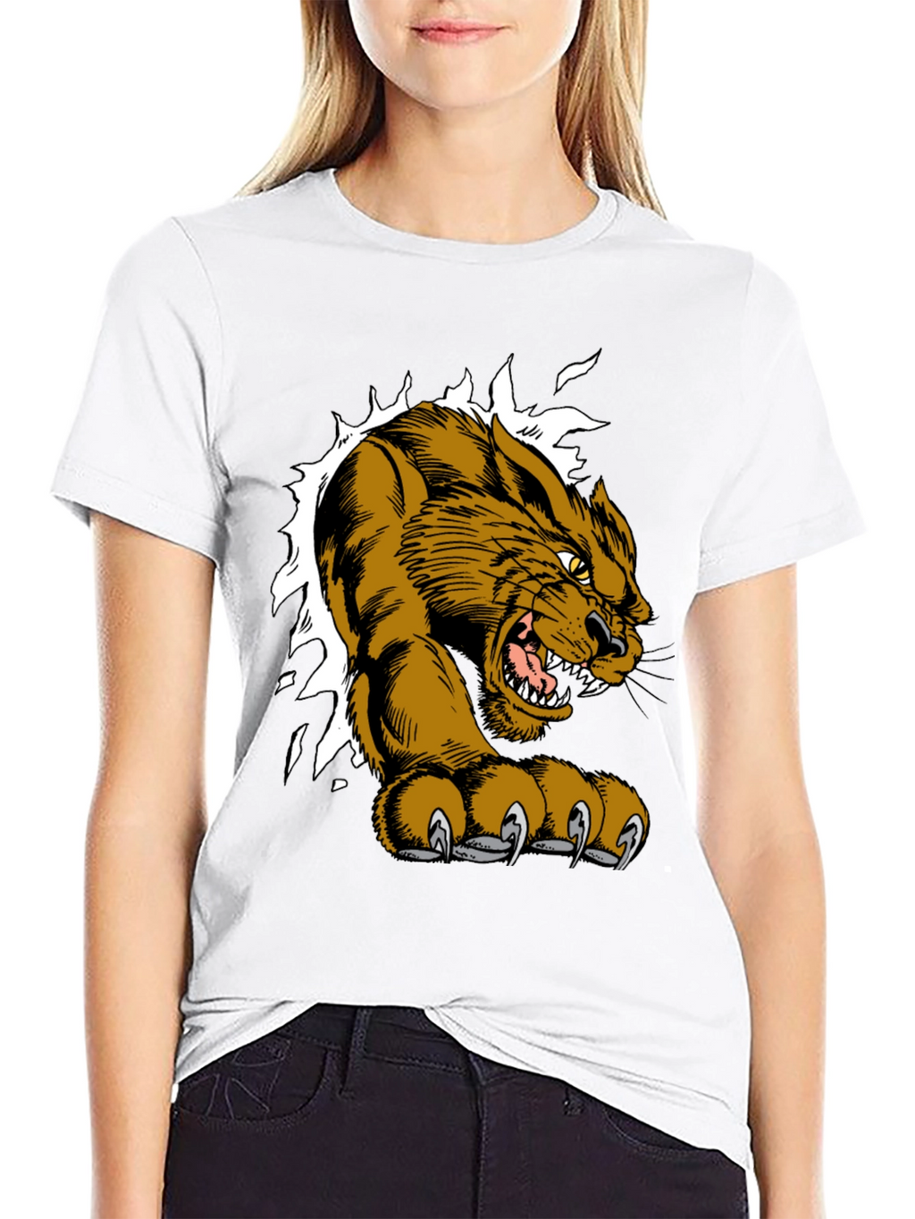 Black T-Shirt with Fierce Cougar Graphic